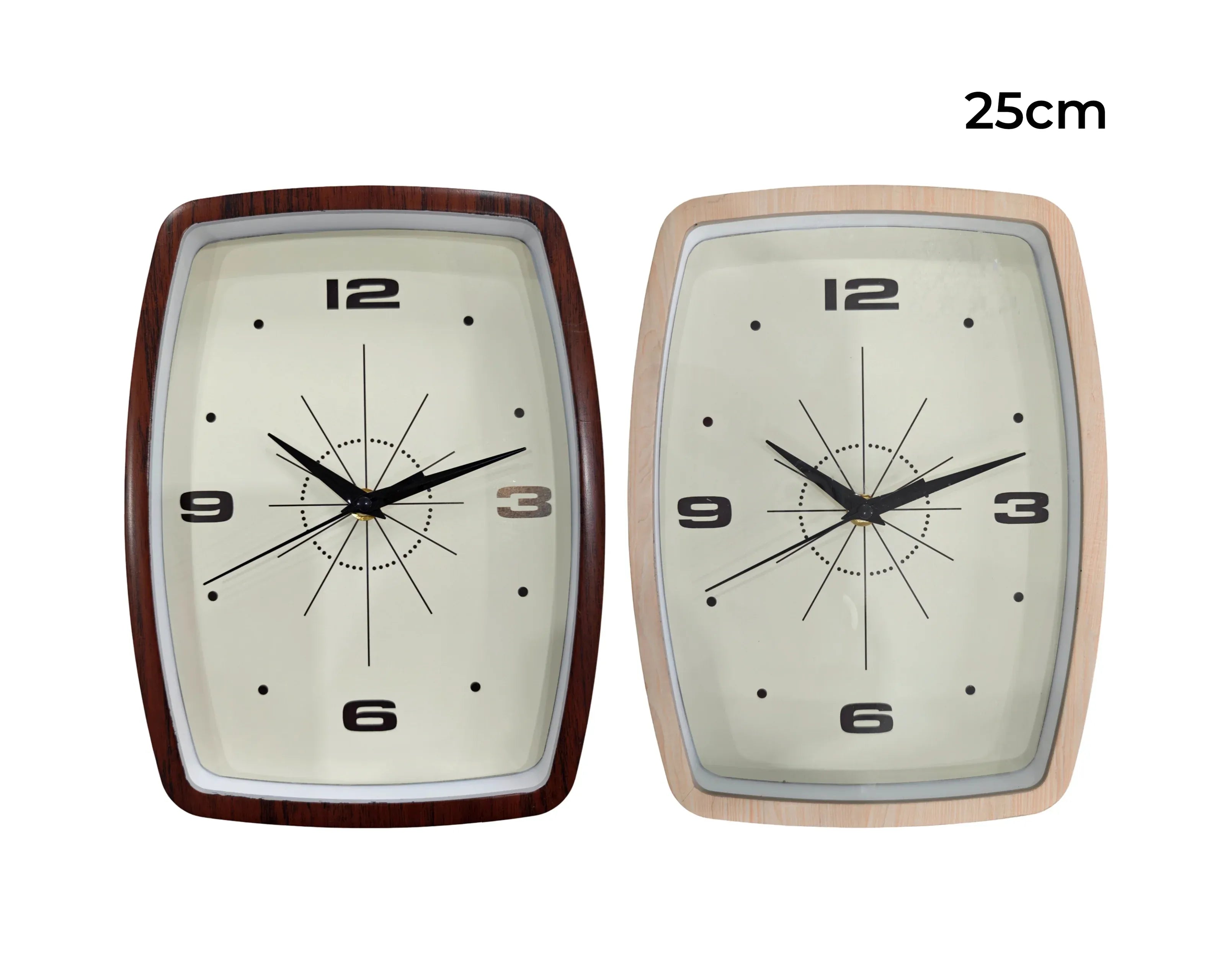 Bulk 12 Plastic Rounded Rectangle Wall Clock 2 Asst