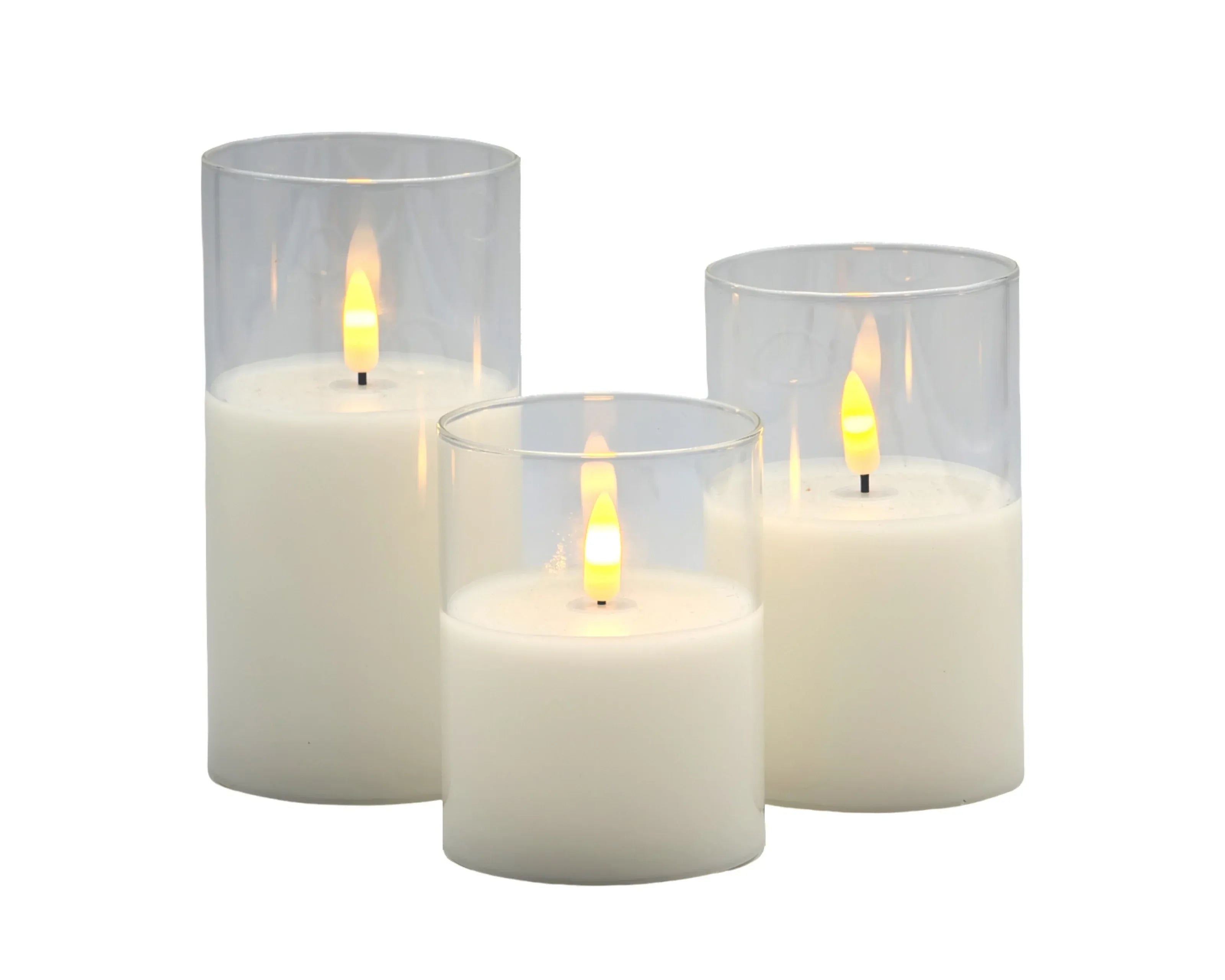 Bulk 12 Glass Tube Led Candle 7.5x12.5cm Flickering Flame