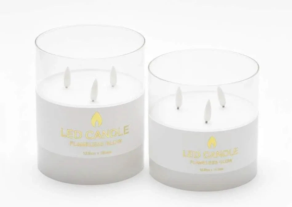 Bulk 6 Glass Tube Led Candle 3 Wick 12.5x12.5cm White
