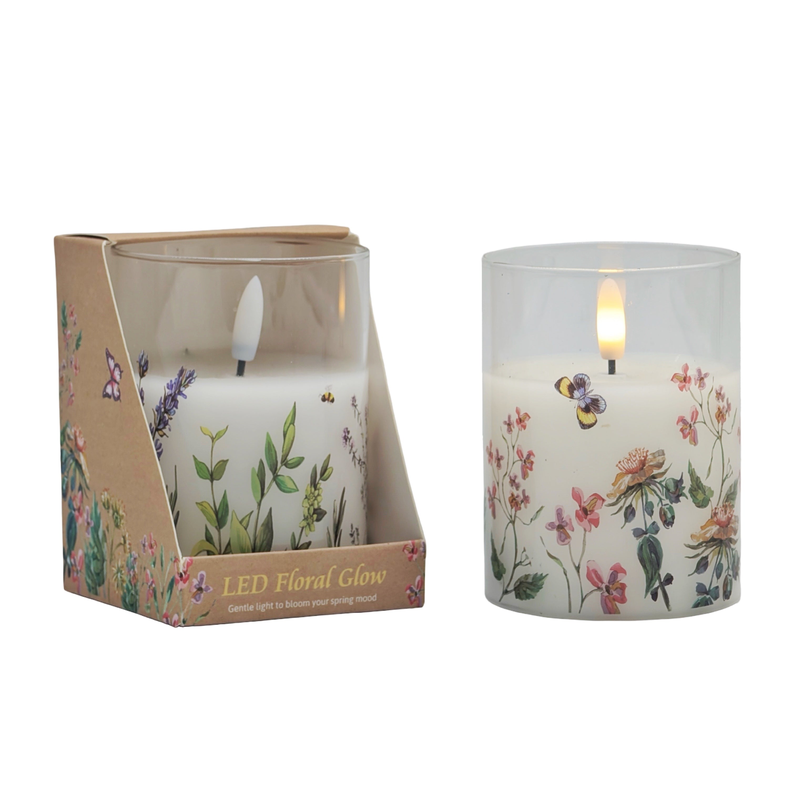 bulk 12 Floral Glow Led Candle Gift Box 10cm