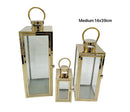 Bulk 6 Medium Polish Gold Metal & Glass Lantern 14x39cmh