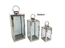 Bulk 6 Medium Polish Silver Metal & Glass Lantern 14x39cmh
