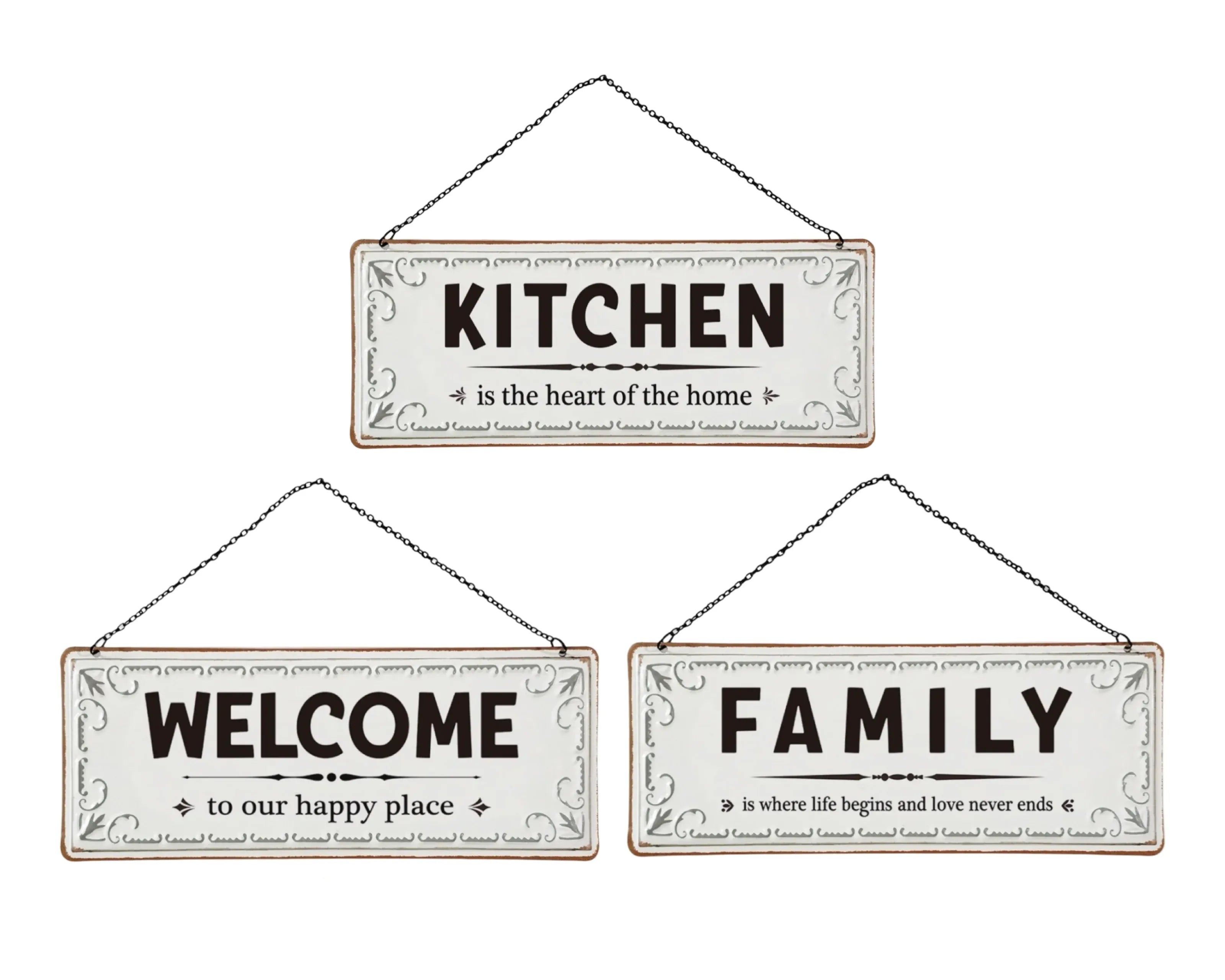 Metal Wall Hanging Home Deco 37.2x14.2cm 3 Asst