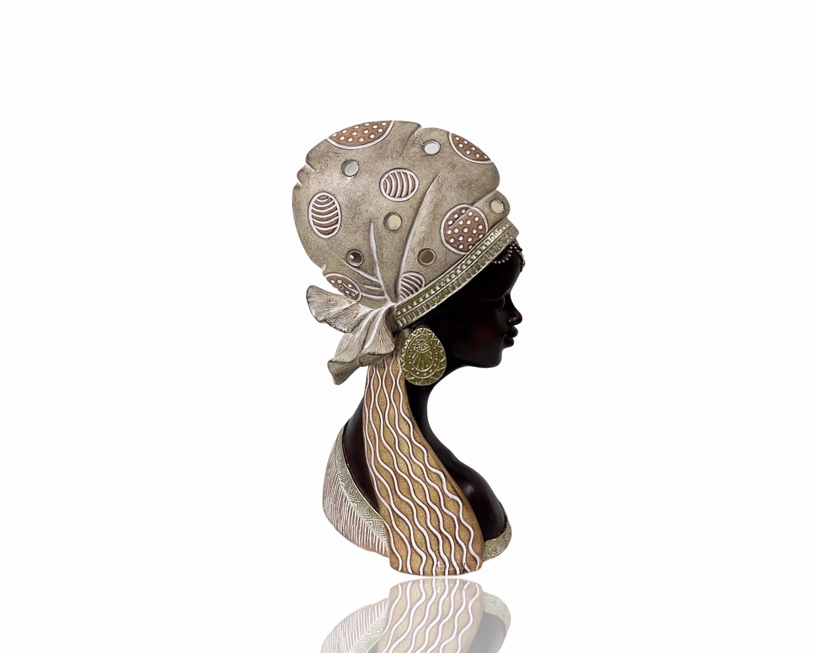 Polyresin African Lady Bust Statue 13.5x26cm