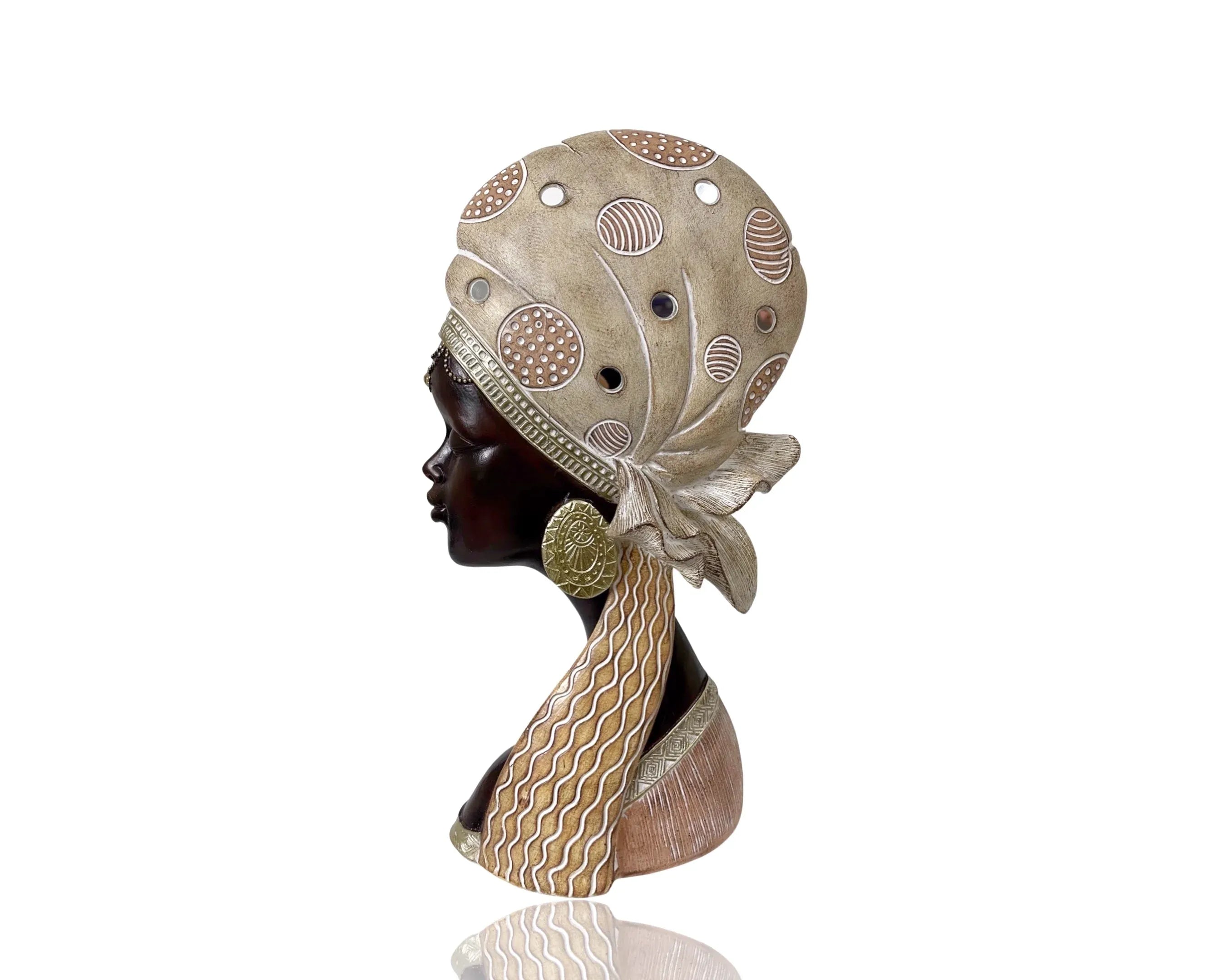 Polyresin African Lady Bust Statue 18x33cm