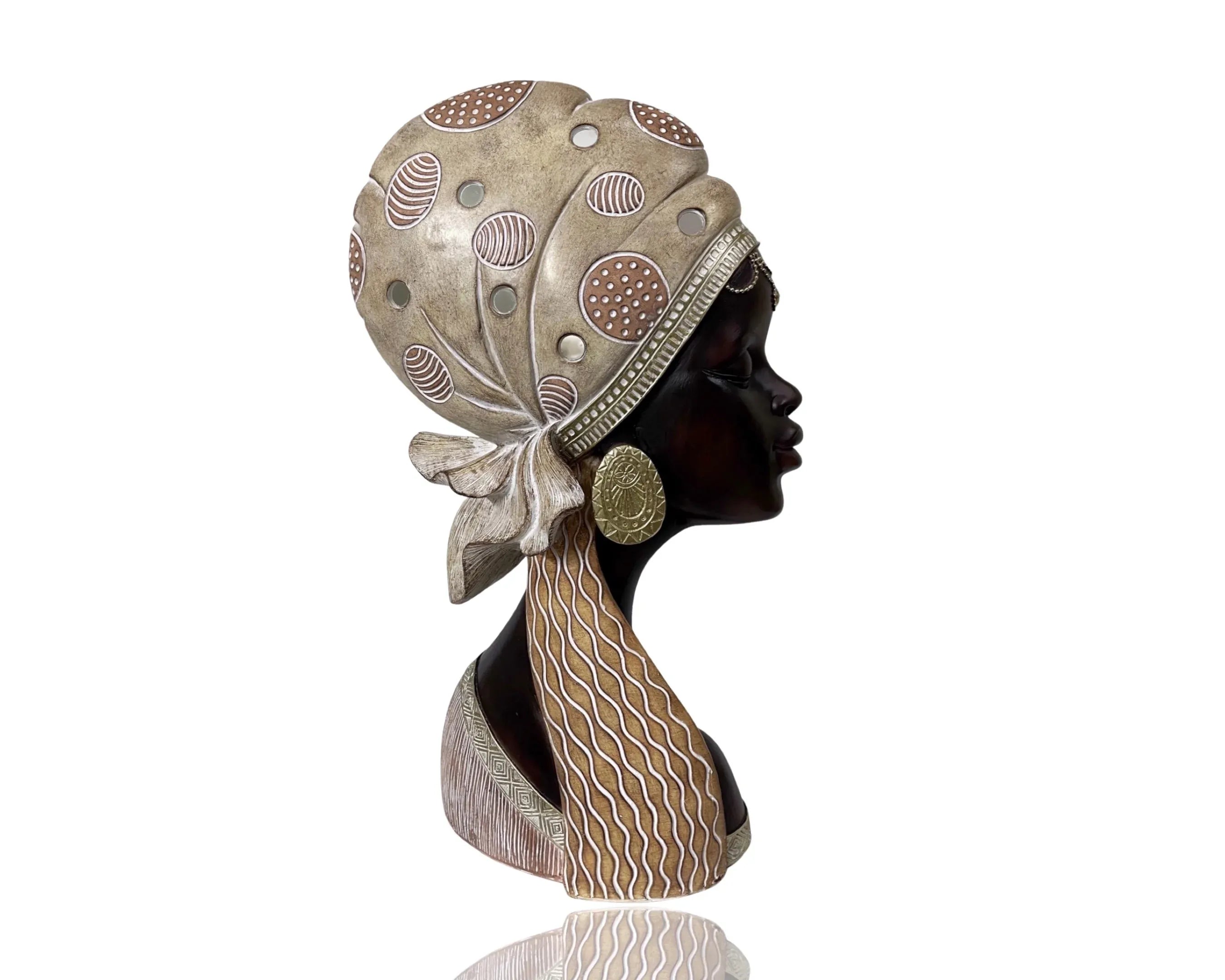 Polyresin African Lady Bust Statue 21.5x41cm