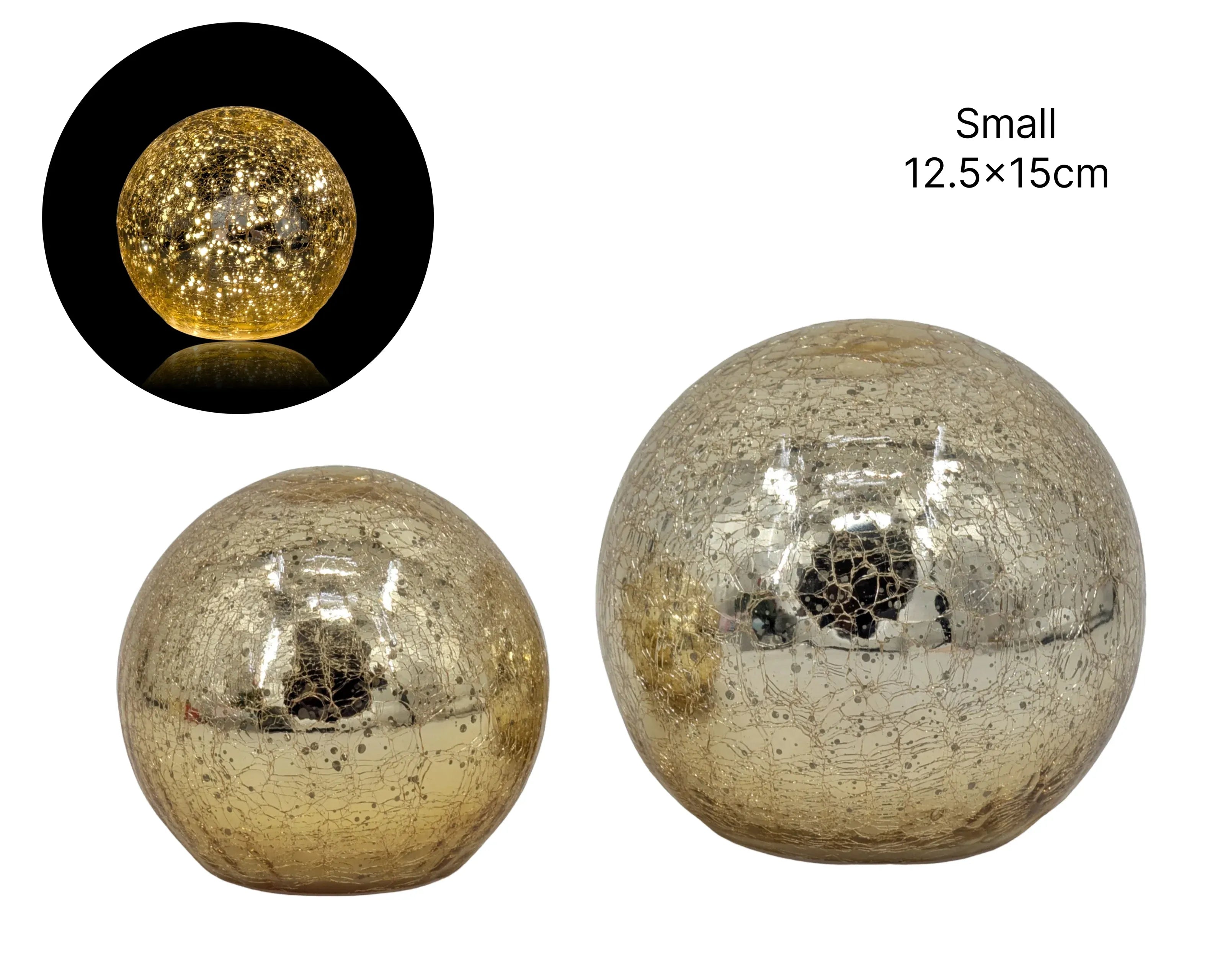 Bulk 8 Gold Crackle Led Globe Sml 12x12x10.5cm