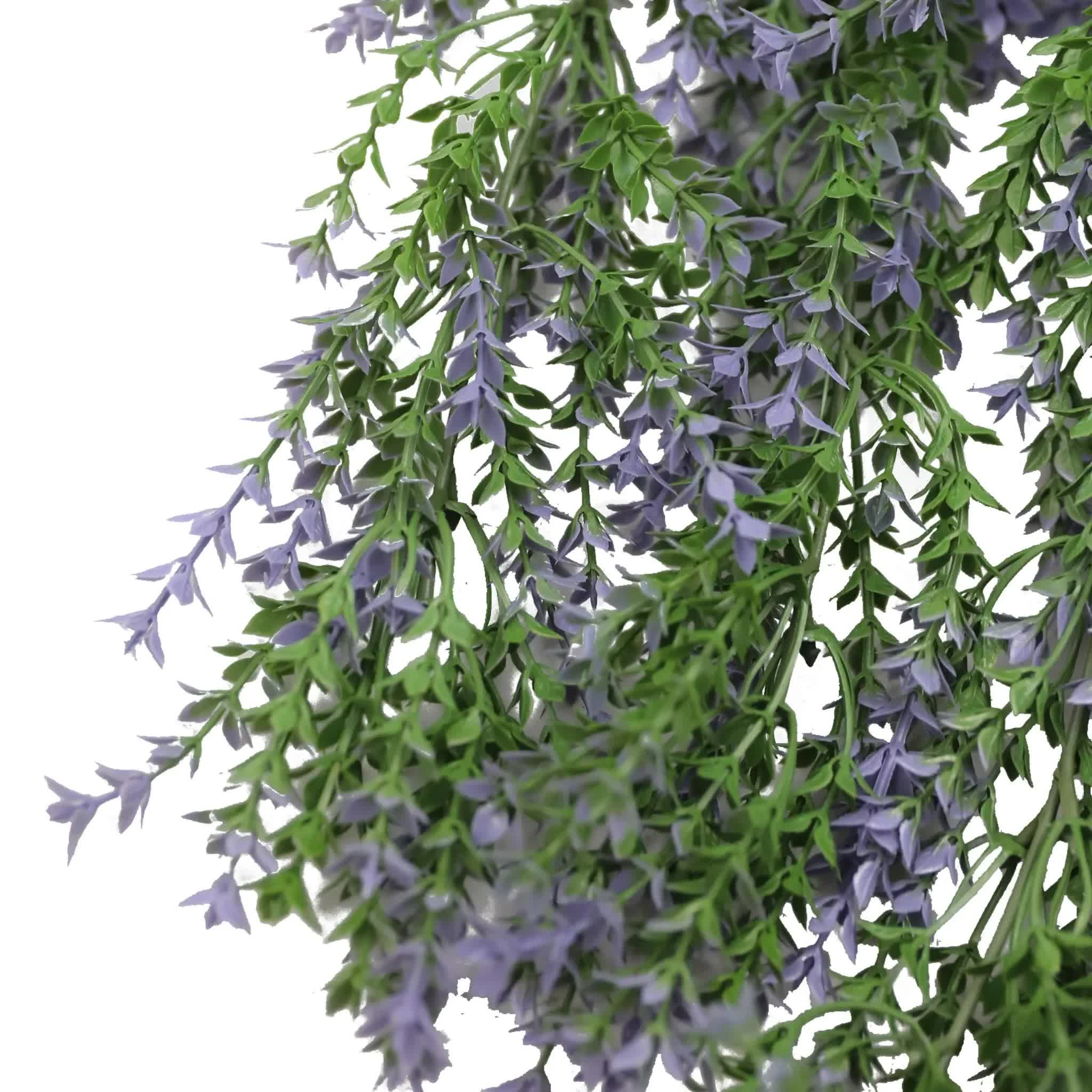 Artificial Hanging Purple and Green Willow Leaf Garland Bush UV Resistant and Fire Rated 20cm x 76cm