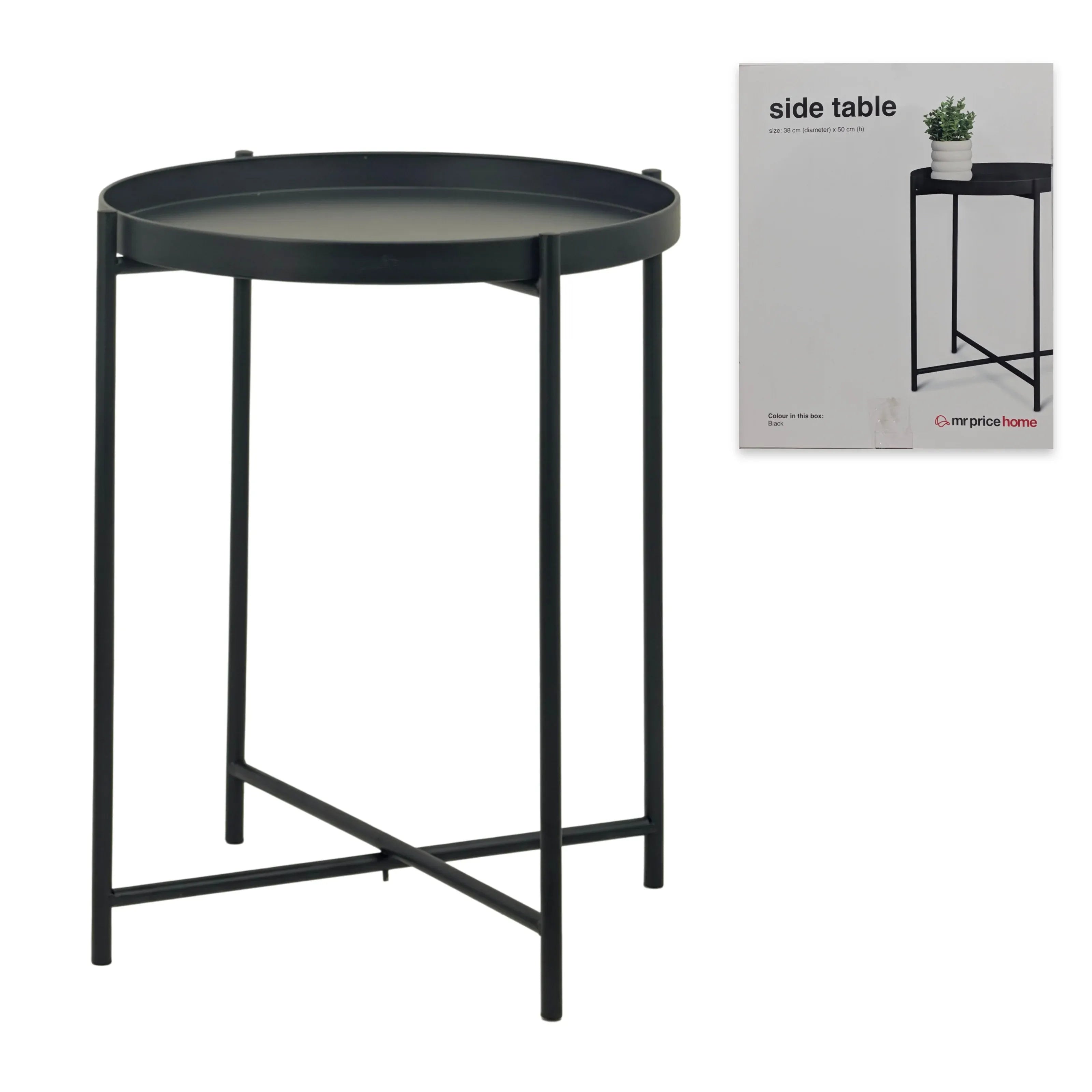Bulk 4 Round Metal Tray Table Black 38x50cmh