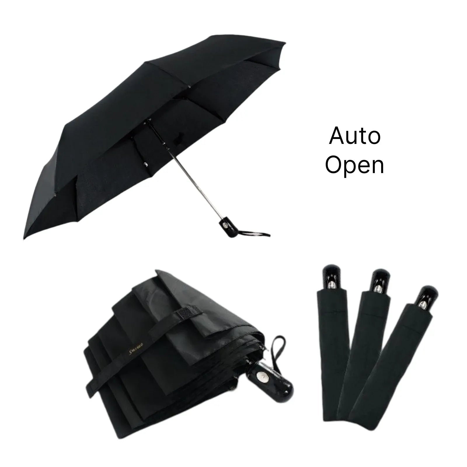 Bulk 12 Black Collapsible Umbrella Auto Open 56cm