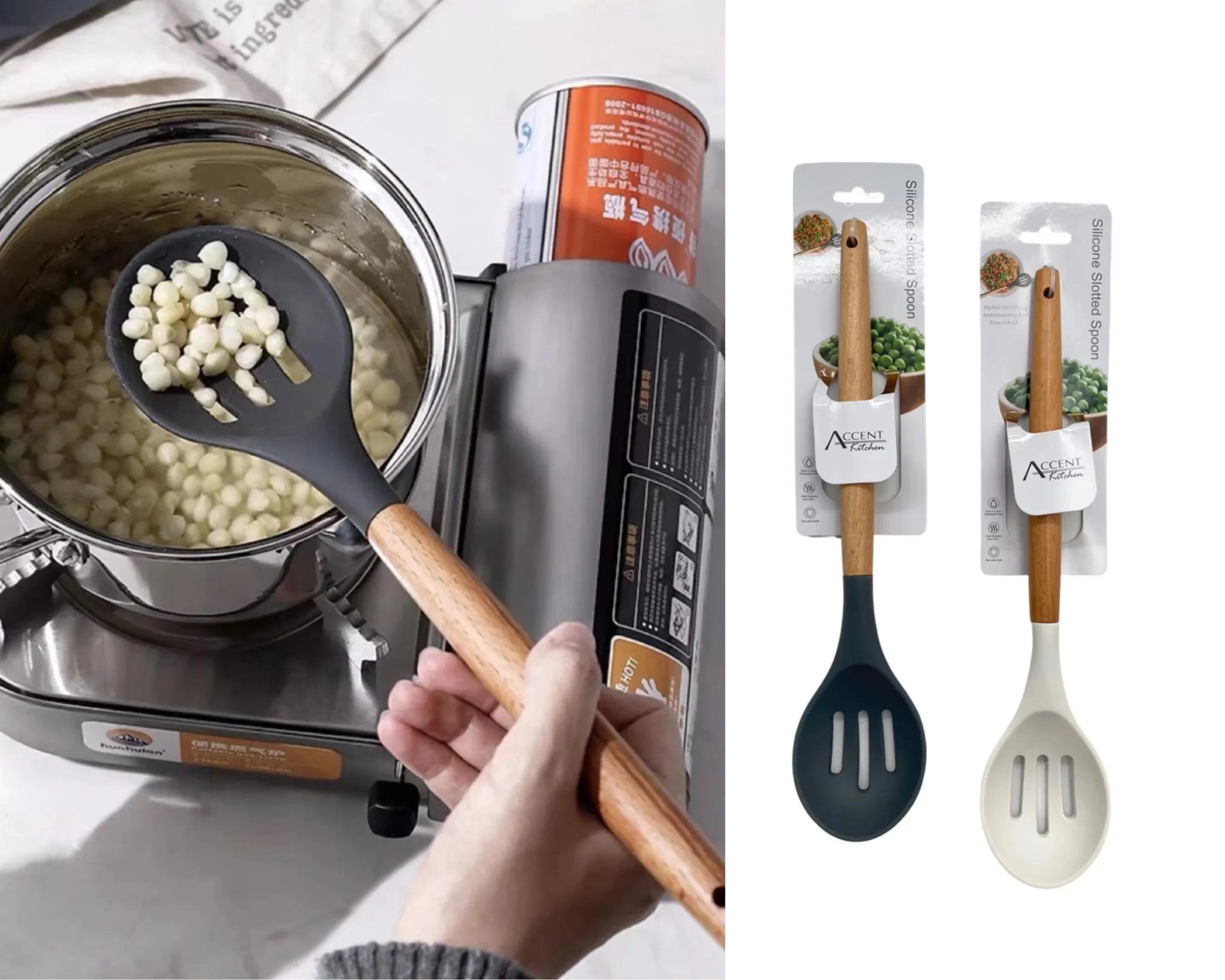 Bulk 24 Accent Silicone Slotted Spoon 32x7cm 2 Asst