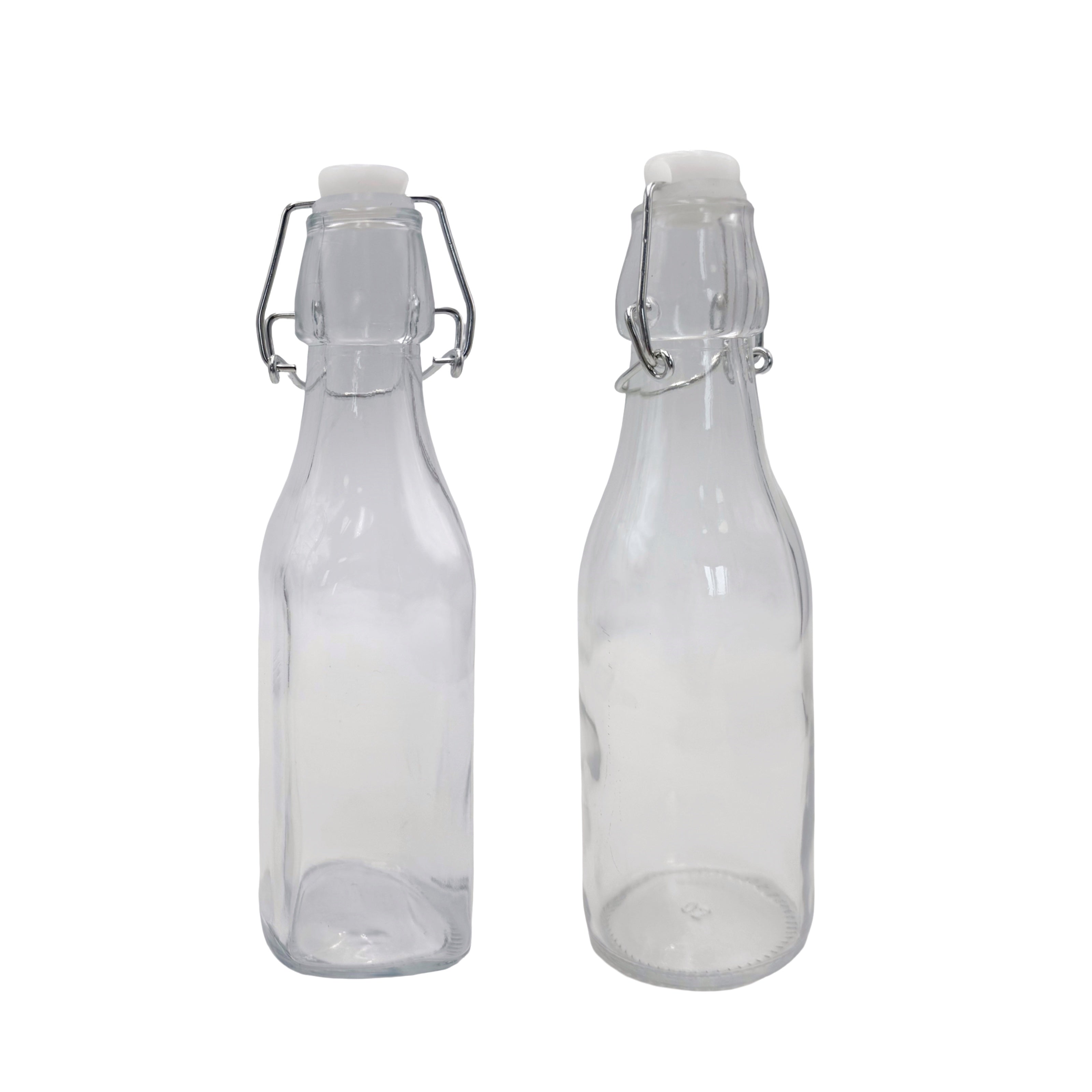 bulk 24 Clear Glass Bottle w Clip Lid 250ml 2 Asst 20cm