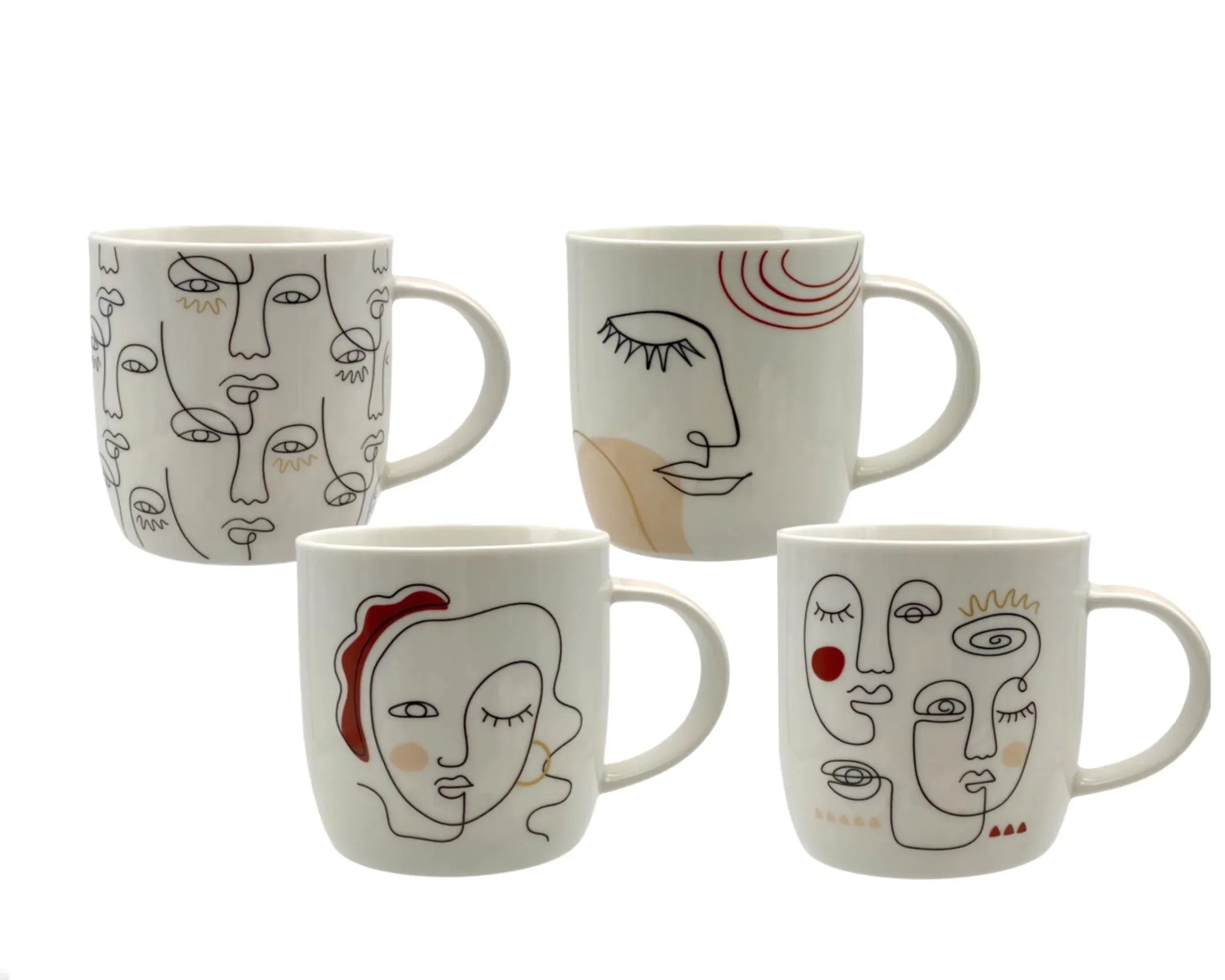 Bulk 36 Abstract Faces New Bone China Mug 340ml 4 Asst