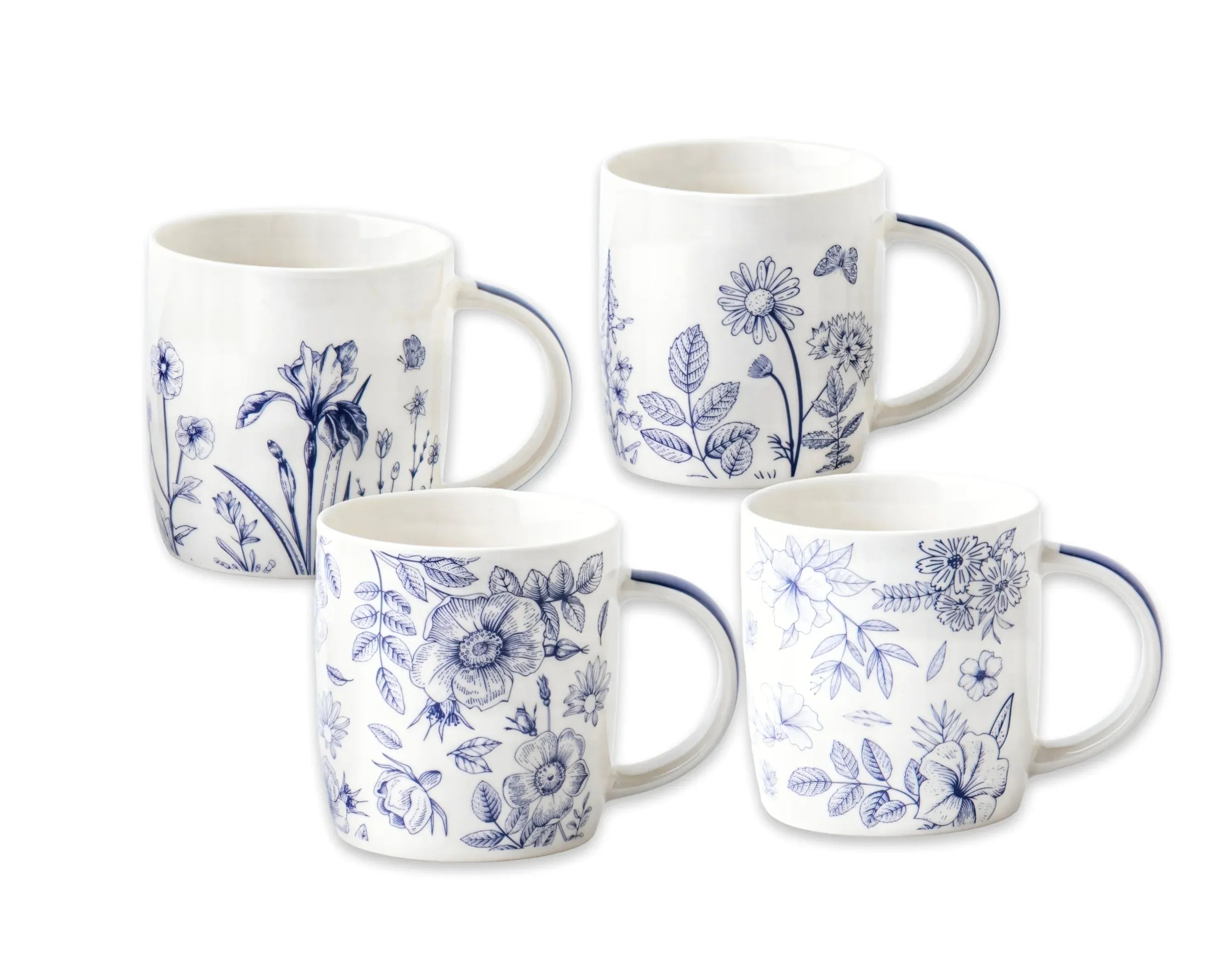 Bulk 24 Elegant Blue Floral New Bone China Mug 360ml 4 Asst