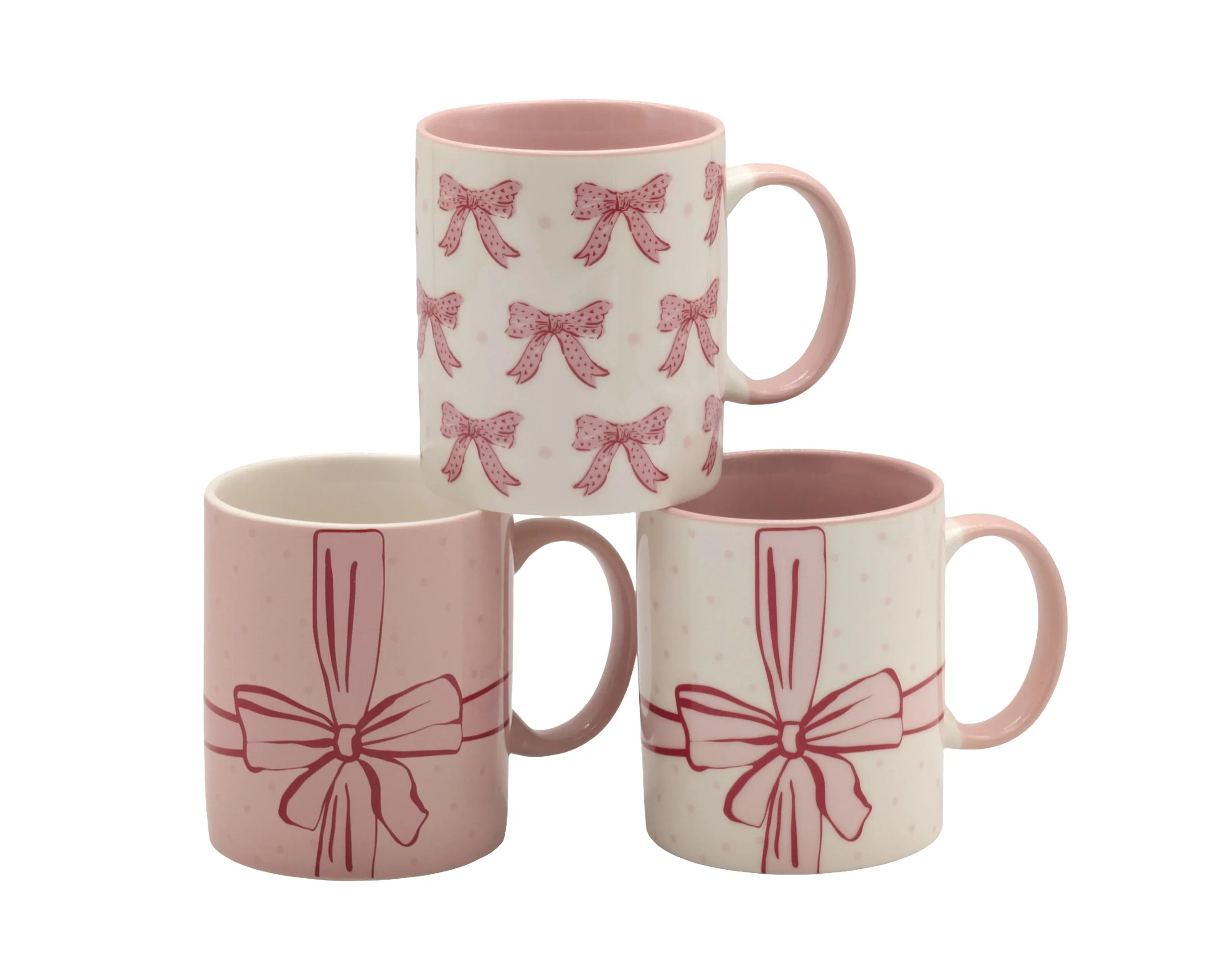 Bulk 24 Pink Bow Mug New Bone China 340mls Asst Des
