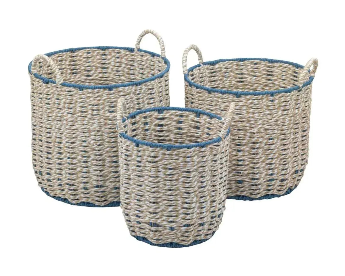 Bulk 2 Blue & Natural Paper Rope Storage Basket s/3 d35x31/36.5h