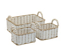 Bulk 4 Natural & White Paper Rope Basket W Bead Handle 32x23x12/18h