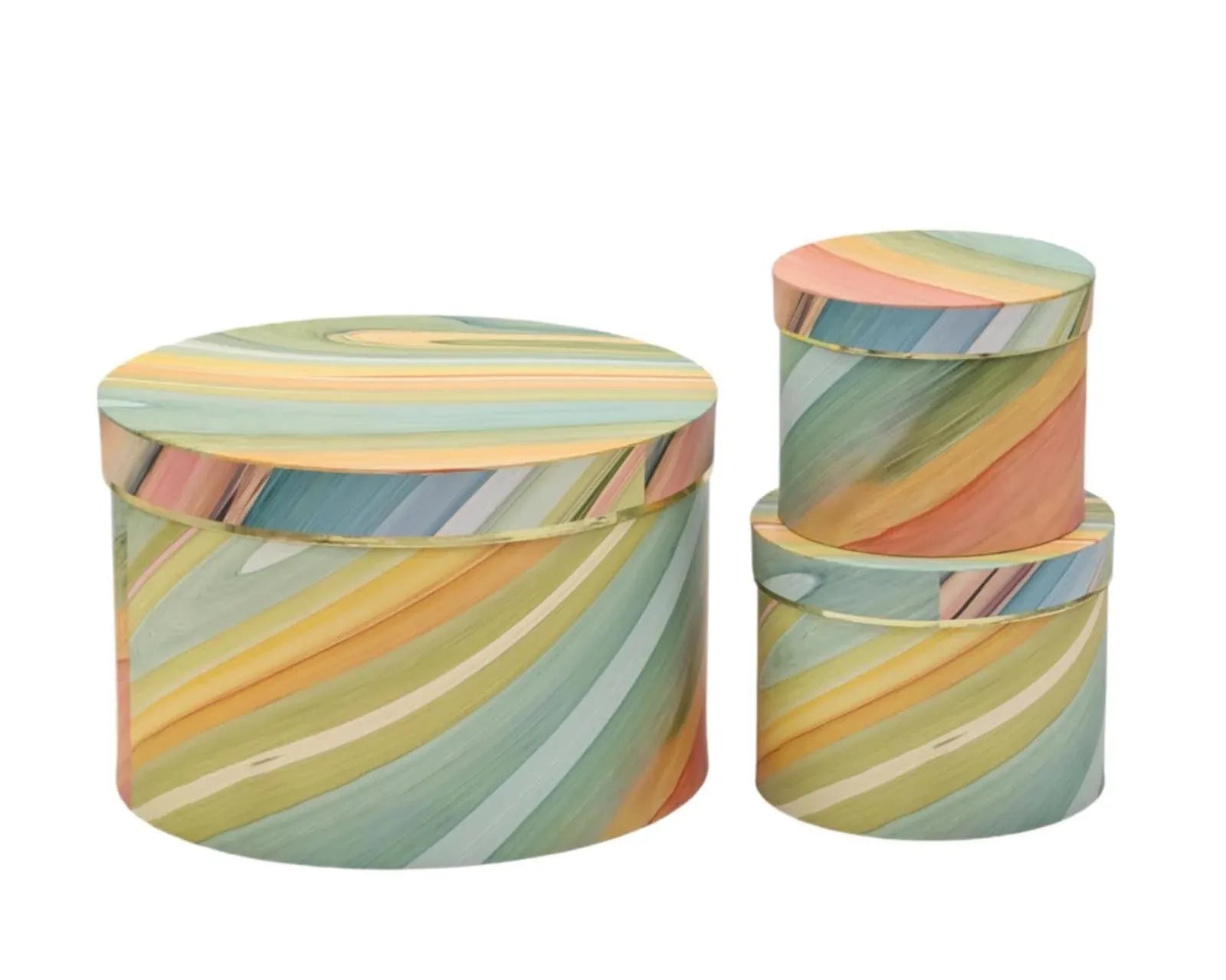Marble Gift Boxes Round W Foiled Rim Set Of 10 42x25cm