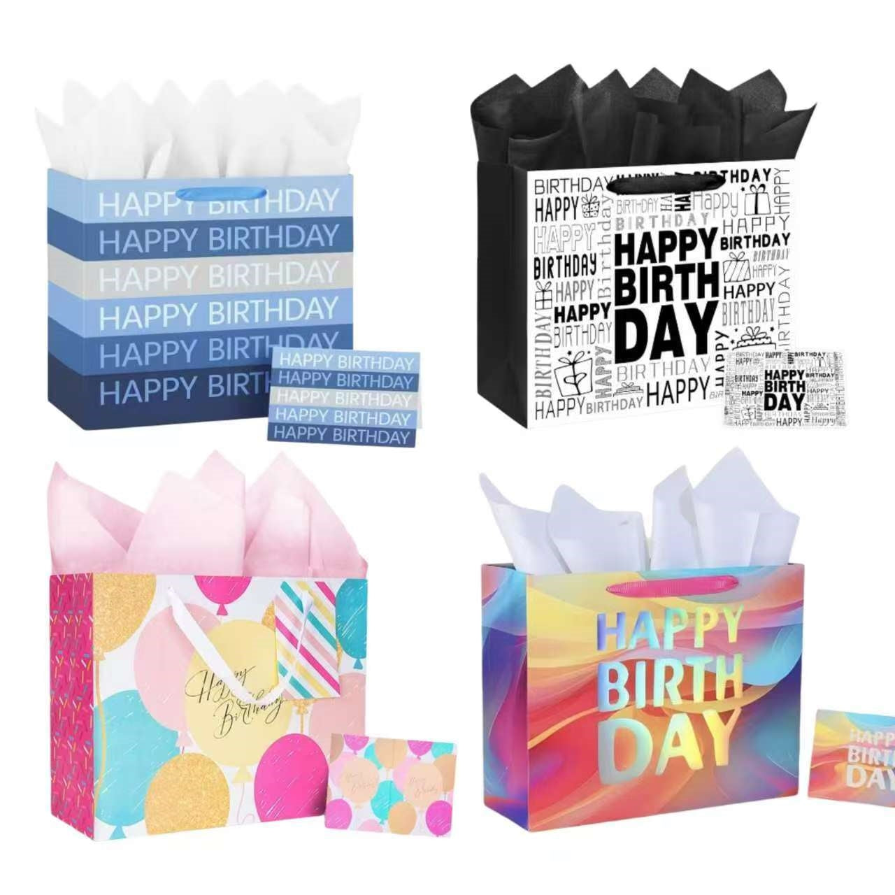 bulk 24 Xlarge Happy Birthday Celebration Gift Bag 4 Asst 31x42cm