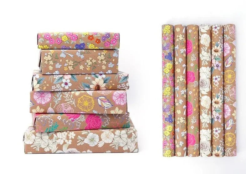 Bulk 50 Kraft Paper Floral Gift Wrap 70cmx2m 38mm Core