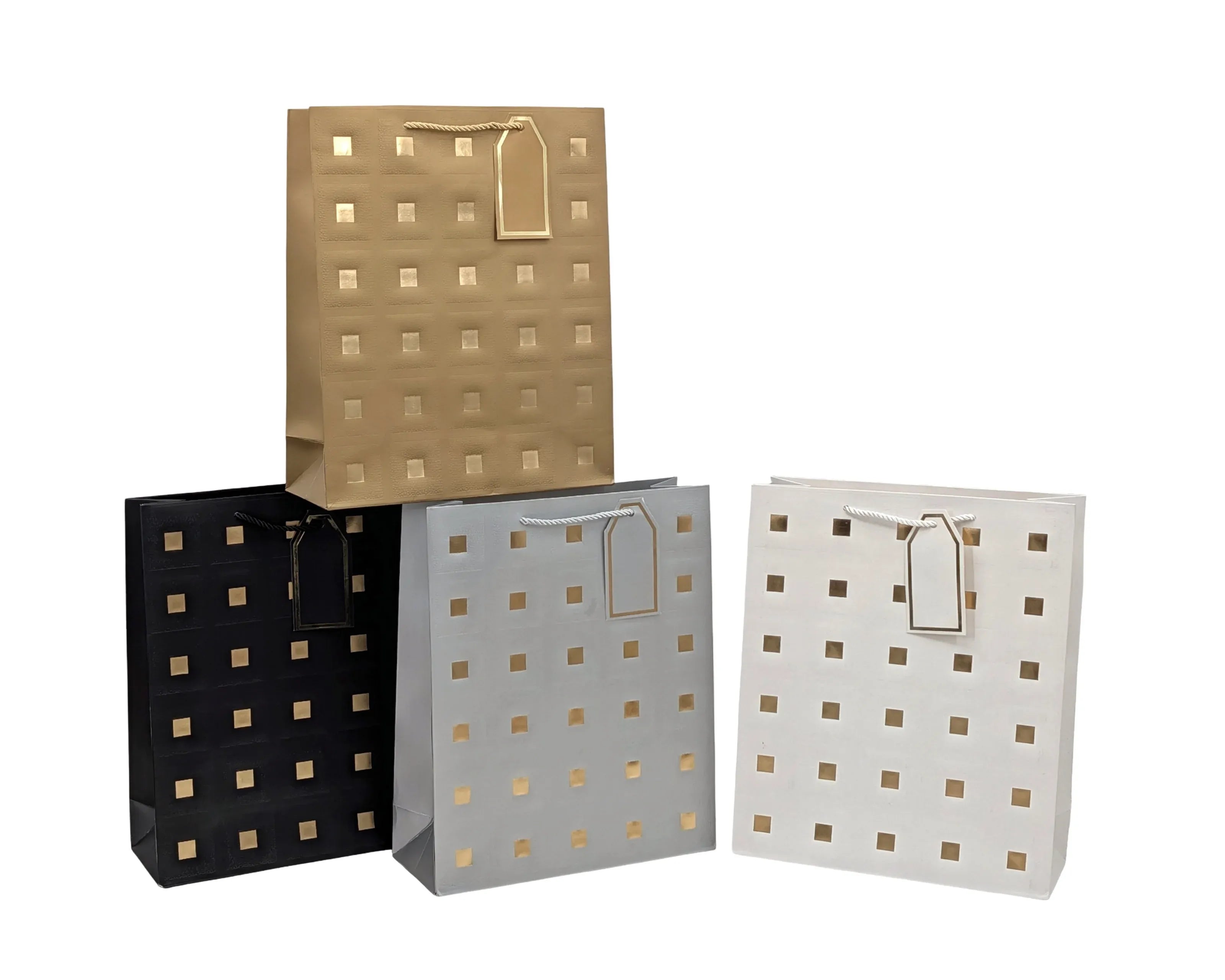 Bulk 24 Embossed & Foiled Squares Gift Bag Lge 32x26x10cm 4 Asst