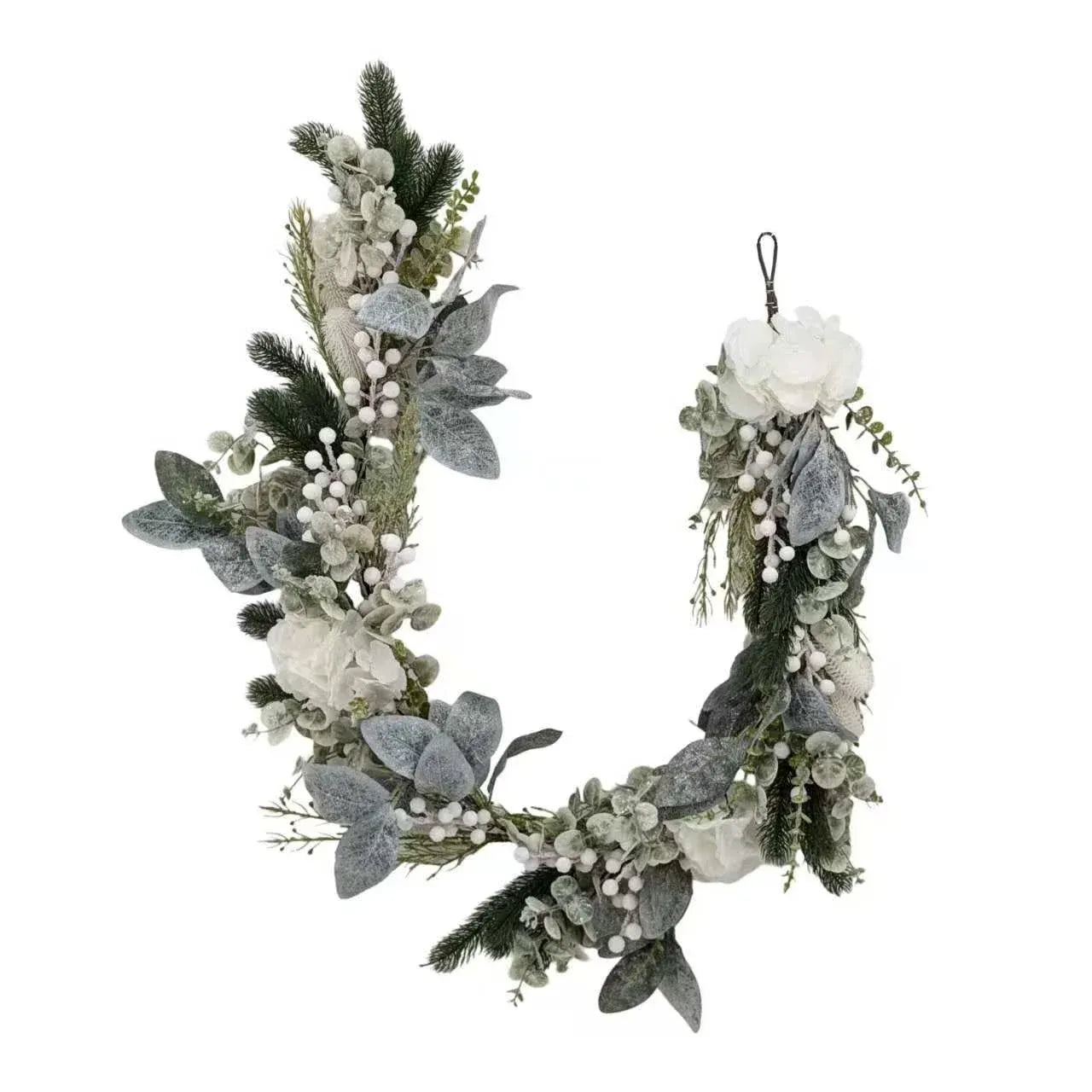 Xmas White Hydrangea & Berry Garland 150cm