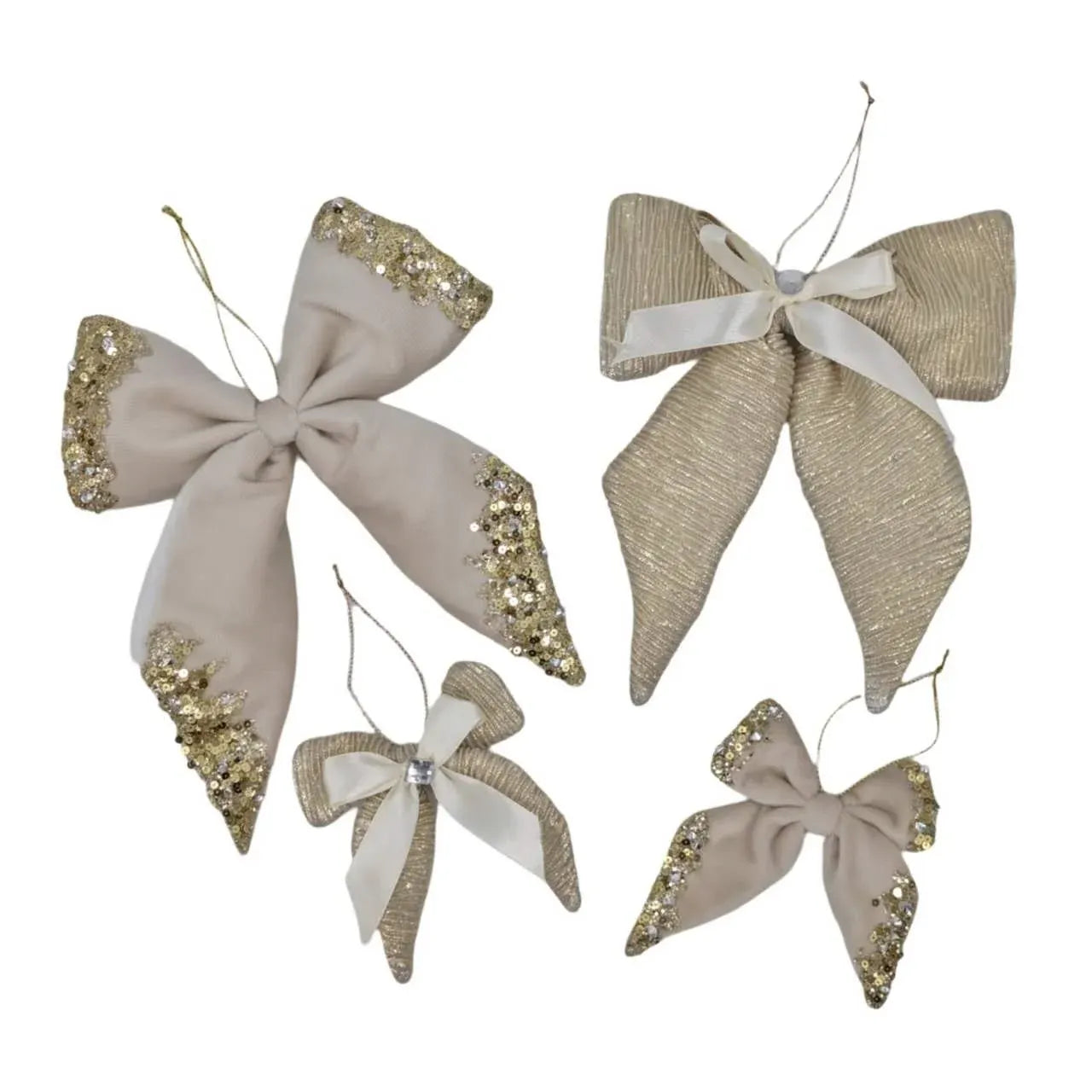 Bulk 24 Xmas Champange & White Velvet Bow 11cm 2 Asst