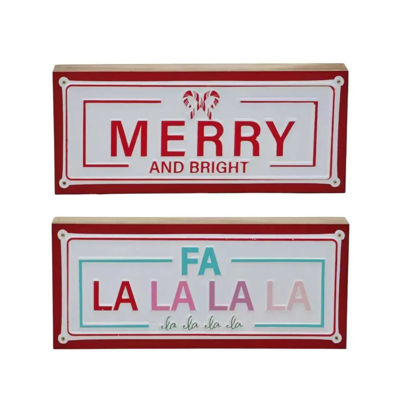 Bulk 8 Xmas Sign On Wooden Box Deco 30x13cm 2 Asst
