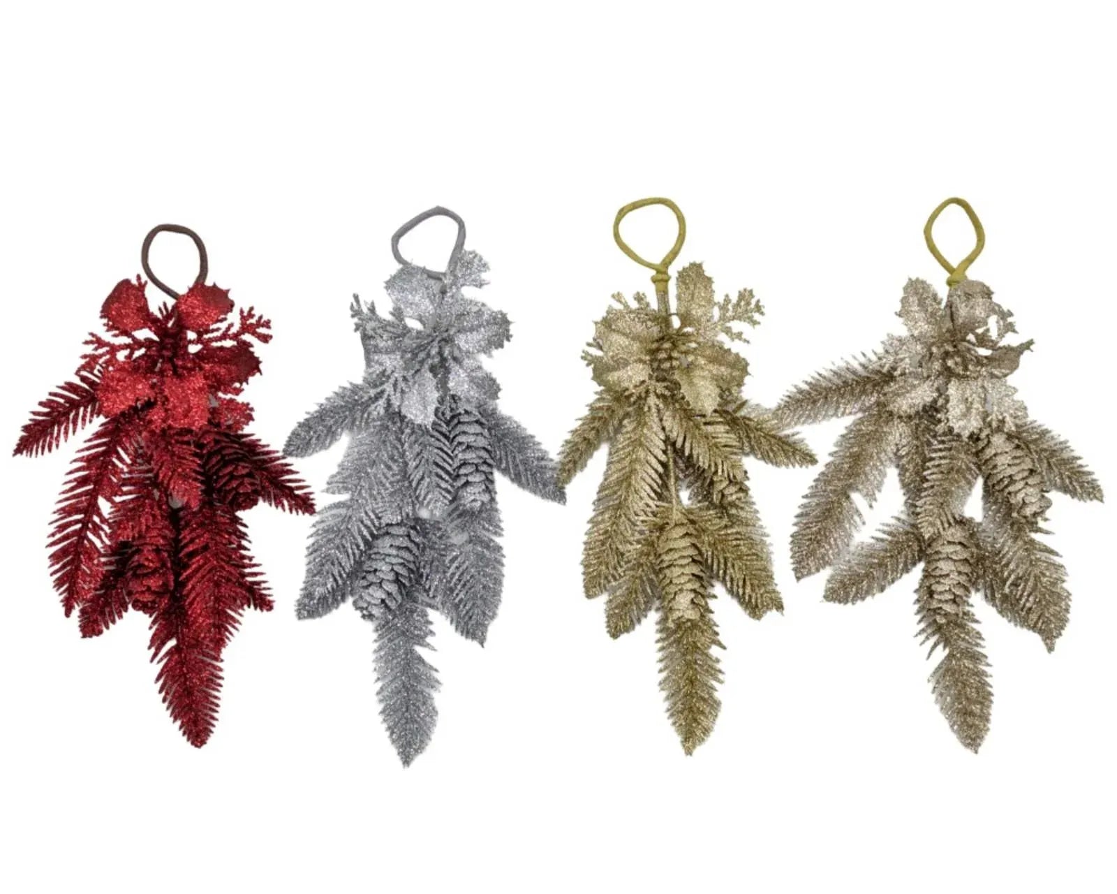 Bulk 36 Xmas Glitter Pinecone Teardrop 31cm 4 Asst