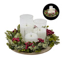 Bulk 4 Xmas Led Candle Set Green&red Wreath On Tray 26x26x15cm