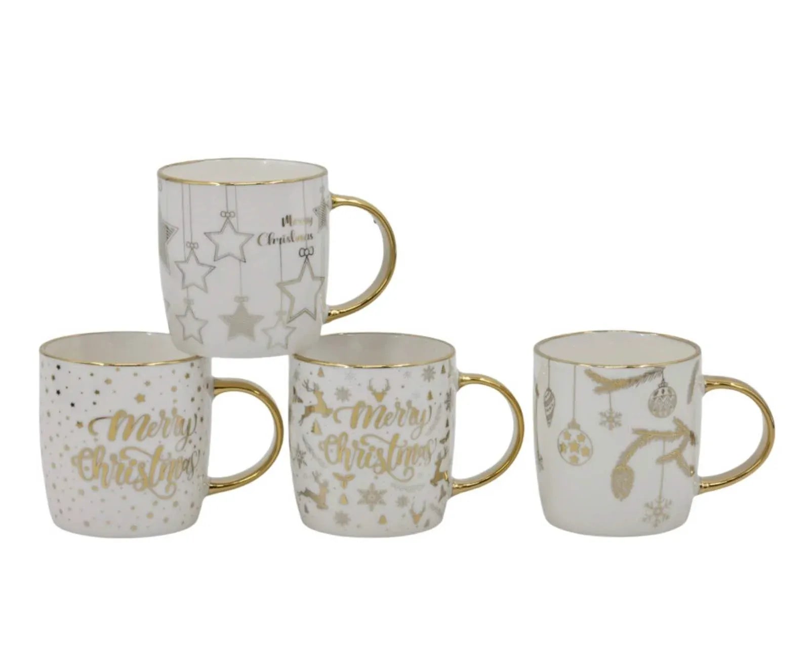 Bulk 24 Gold Foiled Xmas Mug 370ml 4 Asst