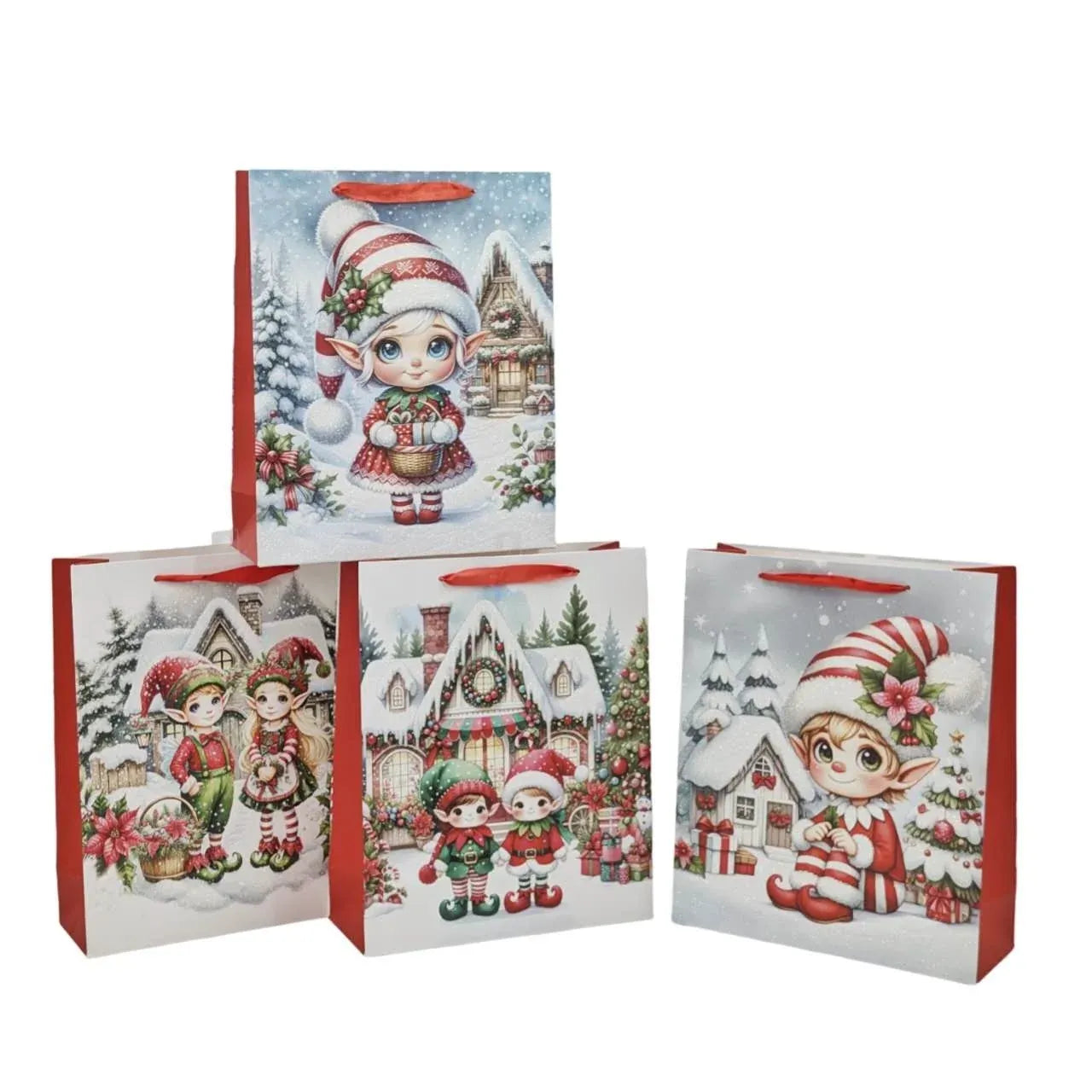 Elf Village Gift Bag Lrg 32x26x12cm 3 Asst