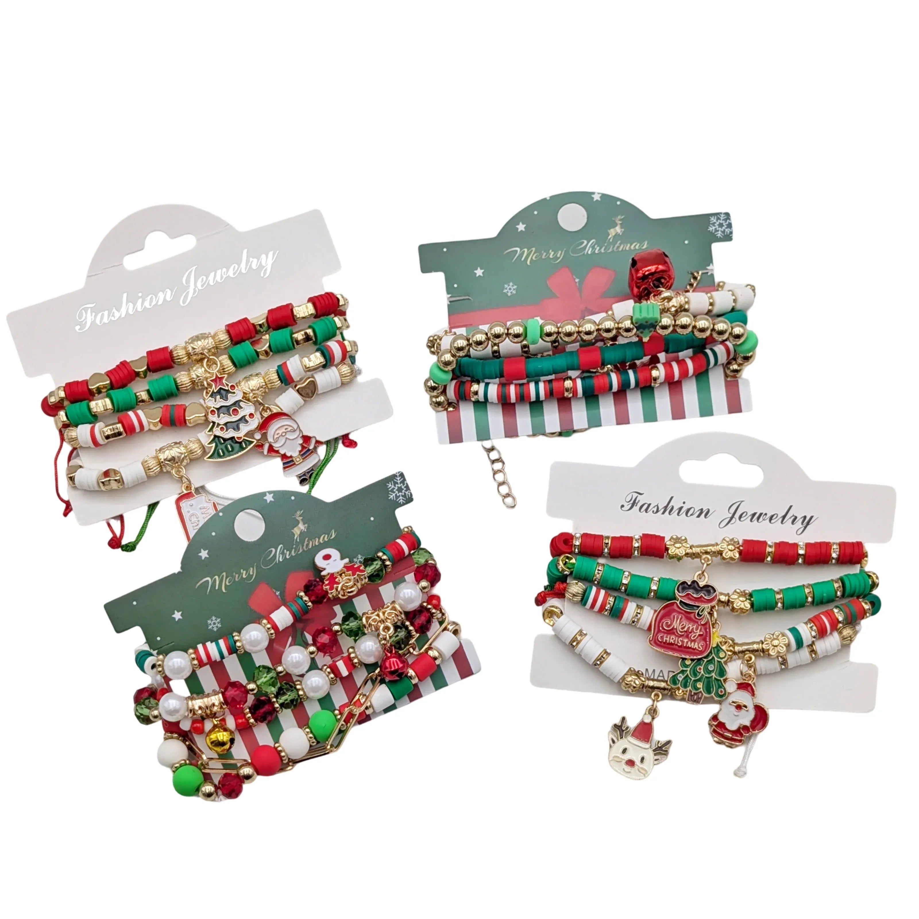 Bulk 24 Xmas Jingle Bell Bracelet pk5 4 Asst
