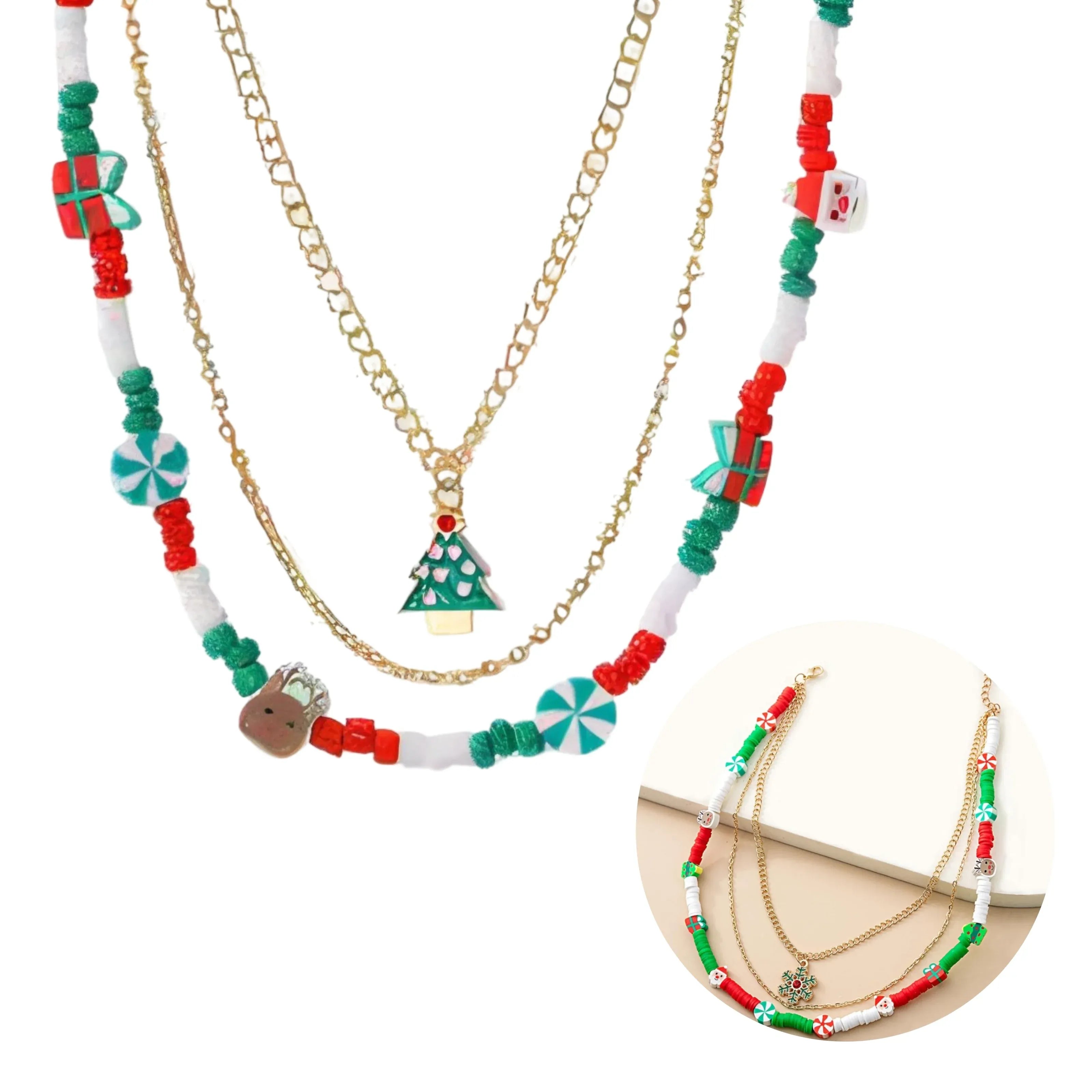 Bulk 24 Xmas Multi Layer Bead Necklace 2 Asst