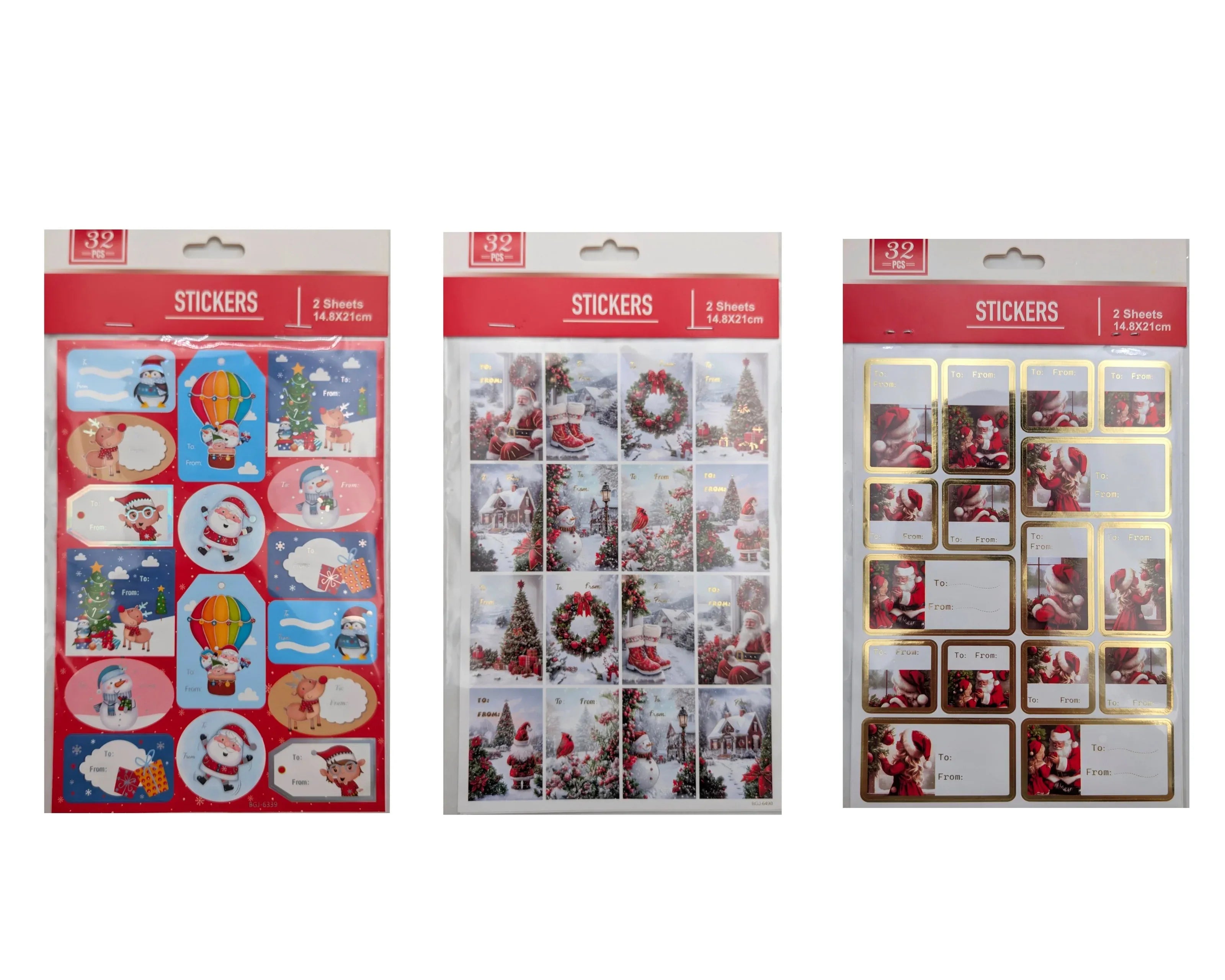 Bulk 36 Xmas Stickers Foiled pk32