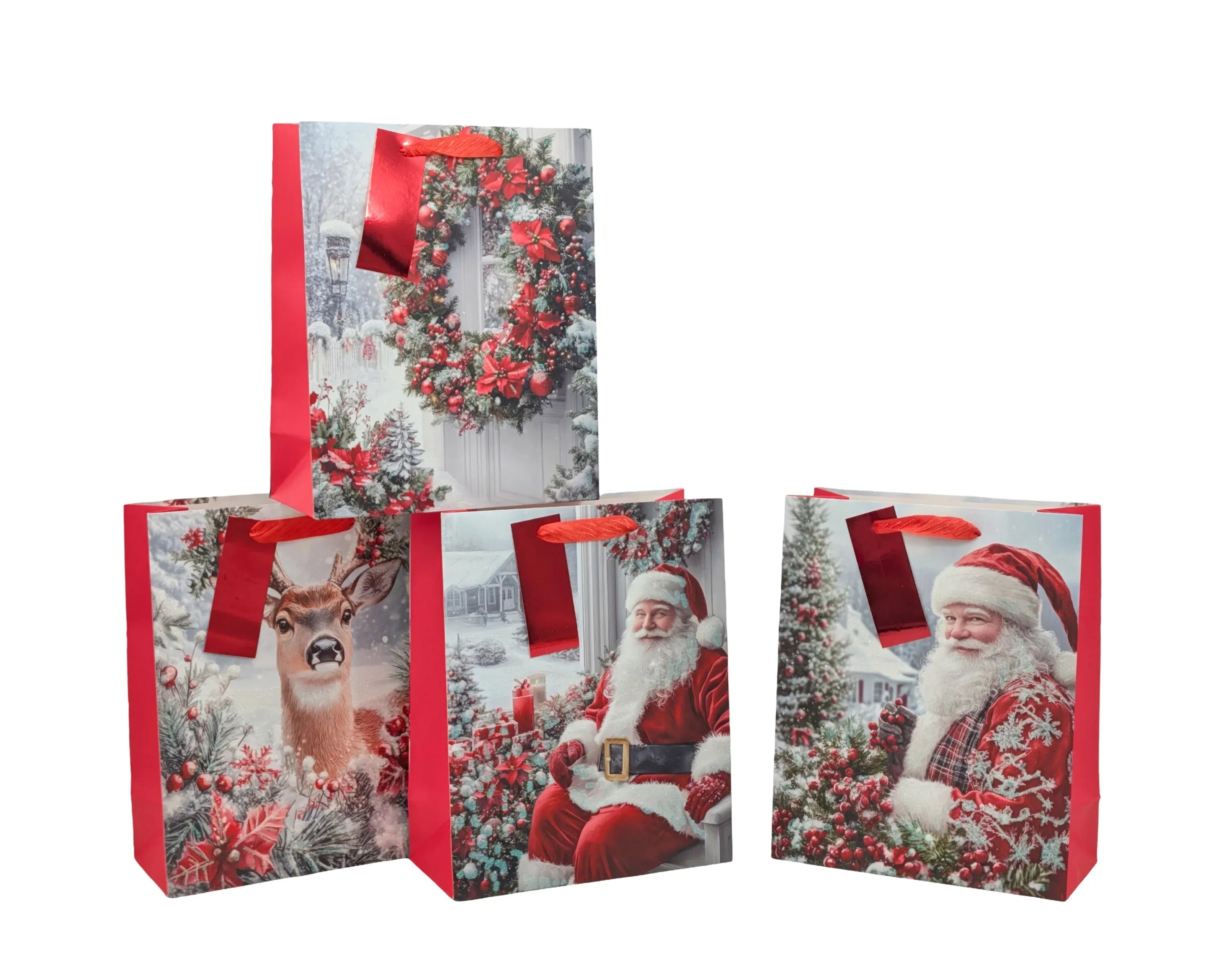 Bulk 48 Winter Magic Xmas Gift Bag Glitter Med 23x18x10cm 4 Asst