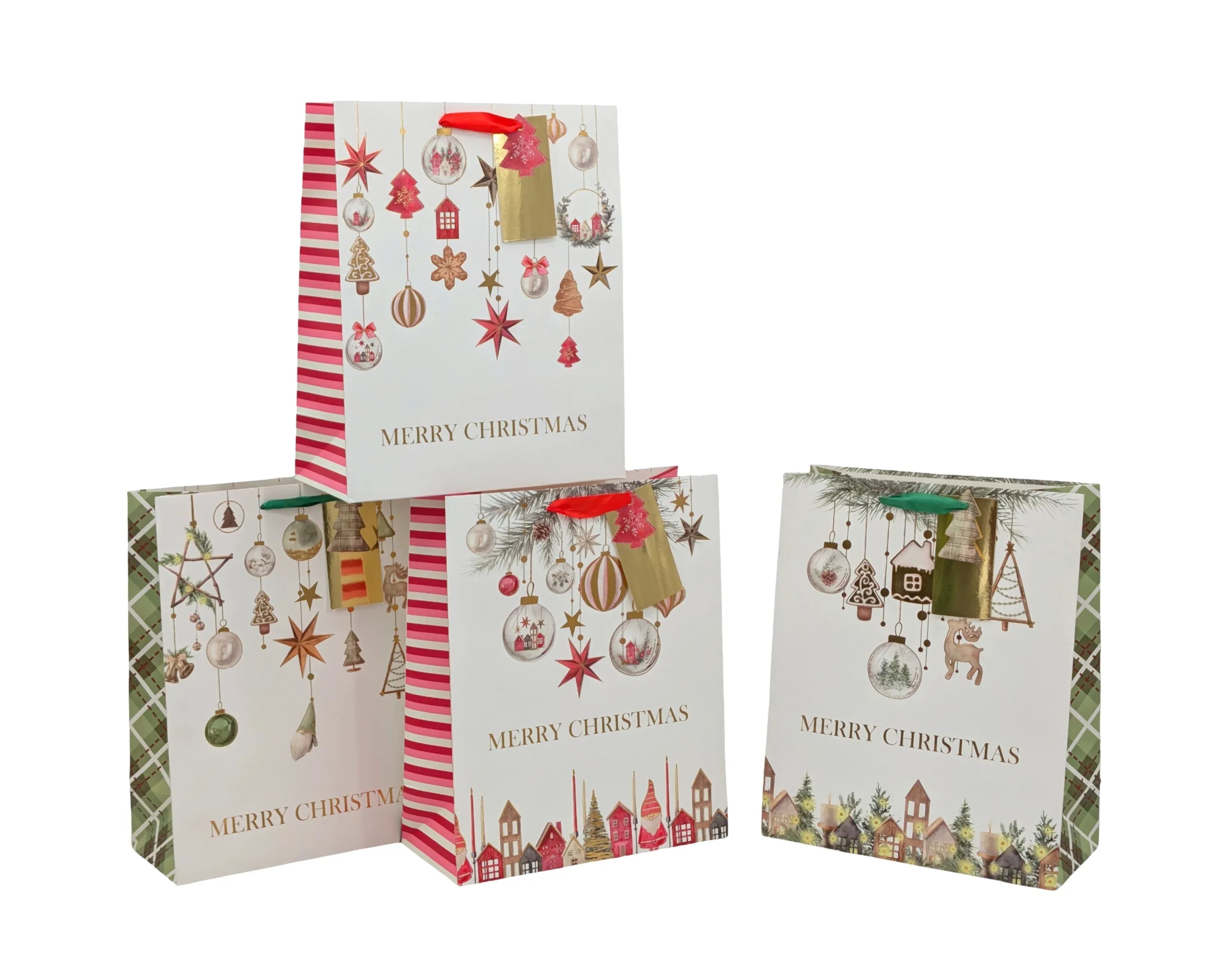 Bulk 48 Rich Foiled Traditional Xmas Bag Sml 14.2x11.3x6.5cm 4 Asst