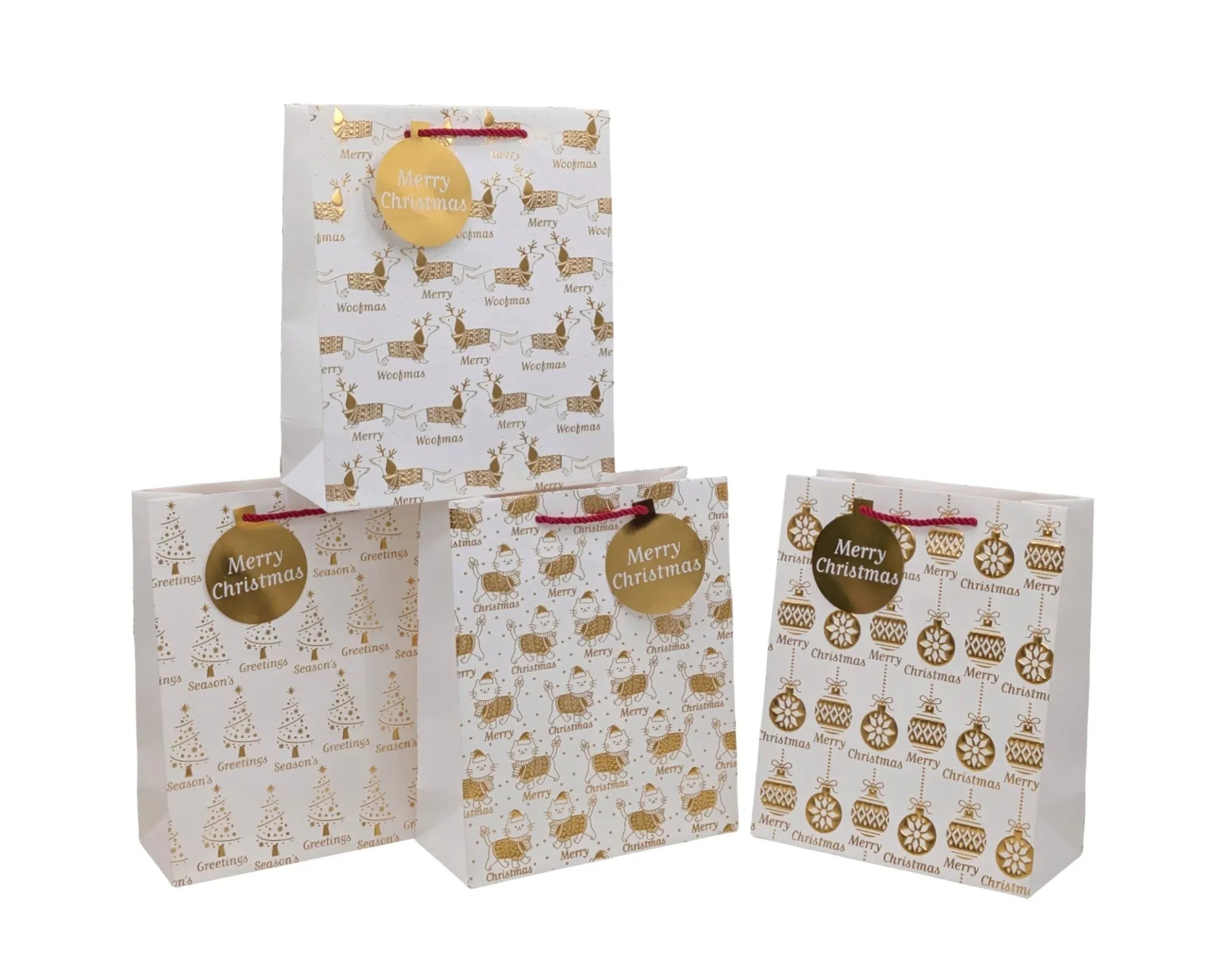 Bulk 48 Deluxe Foiled & Embossed Xmas Bag Med 23x18x10cm 4 Asst
