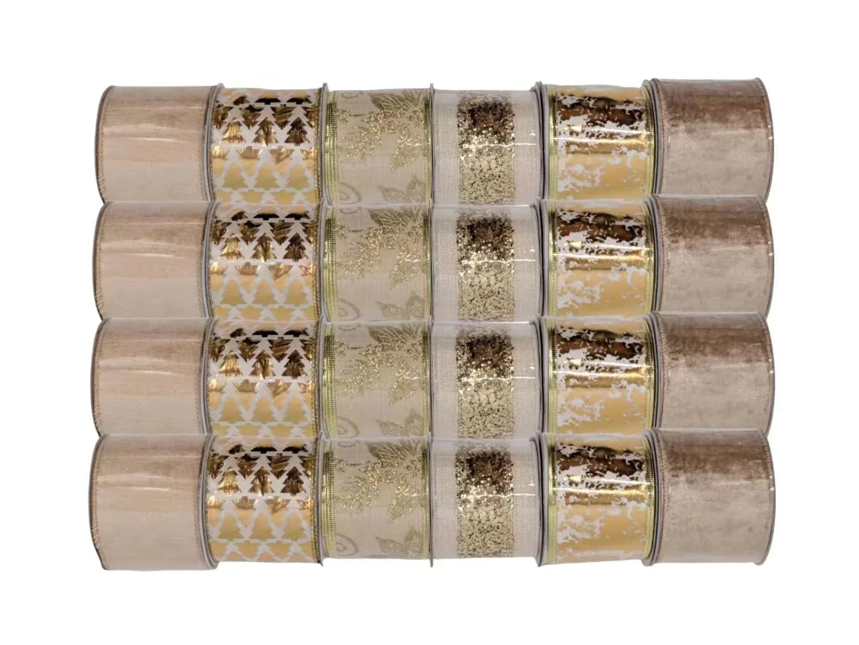 Bulk 24 Xmas Gold Luxe Ribbon 6.3cmx3m 6 Asst