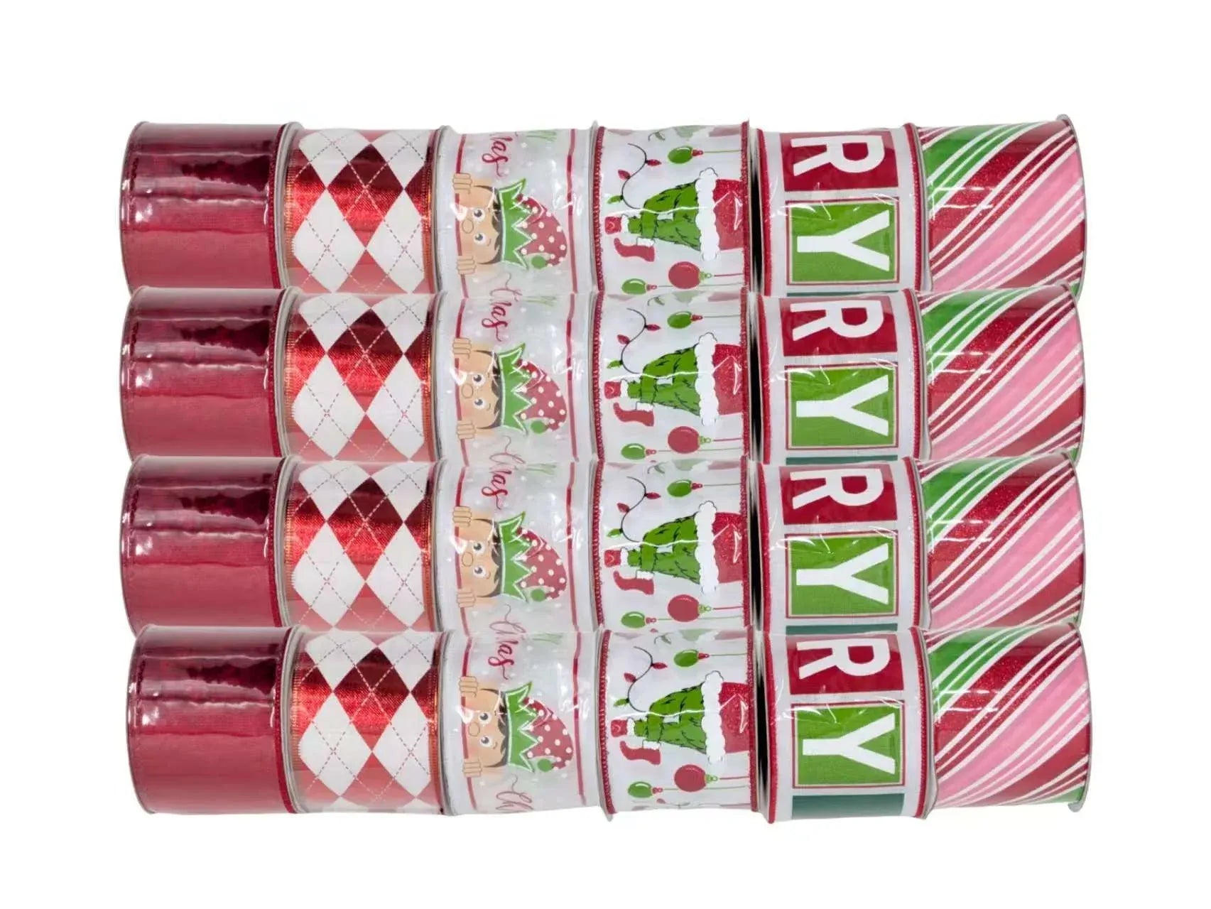 Bulk 24 Xmas Red & Green Elf Ribbon 6.3cmx3m 6 Asst