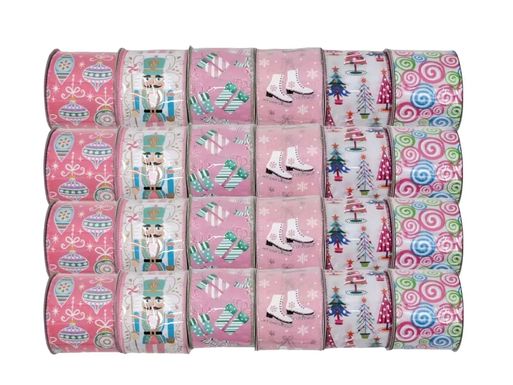 Bulk 24 Xmas Pink & Pastel Ribbon 6.3cmx3m 6 Asst