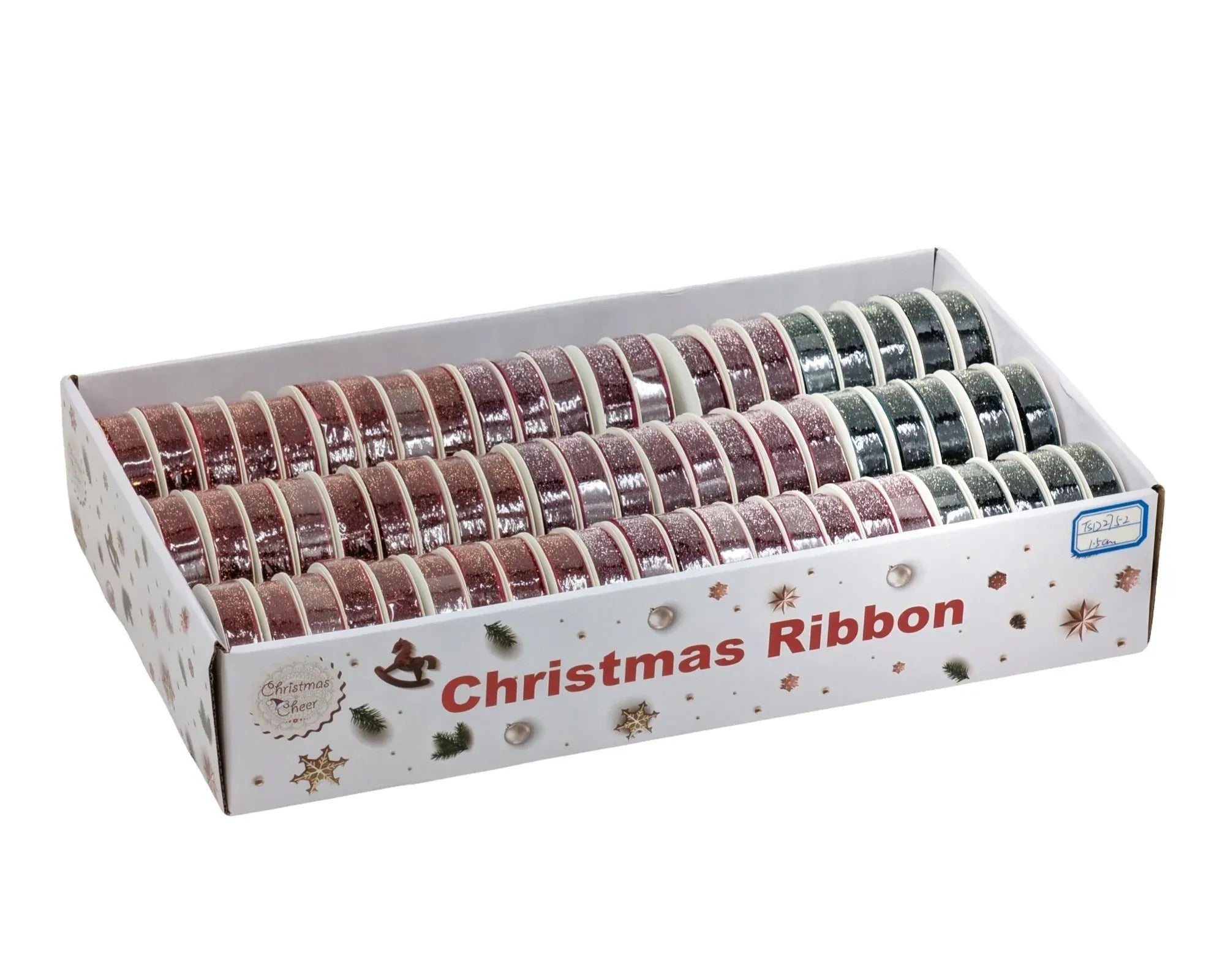 Bulk 54 Xmas Glitter Velvet Ribbon 1.5cmx3m pk54 3 Asst