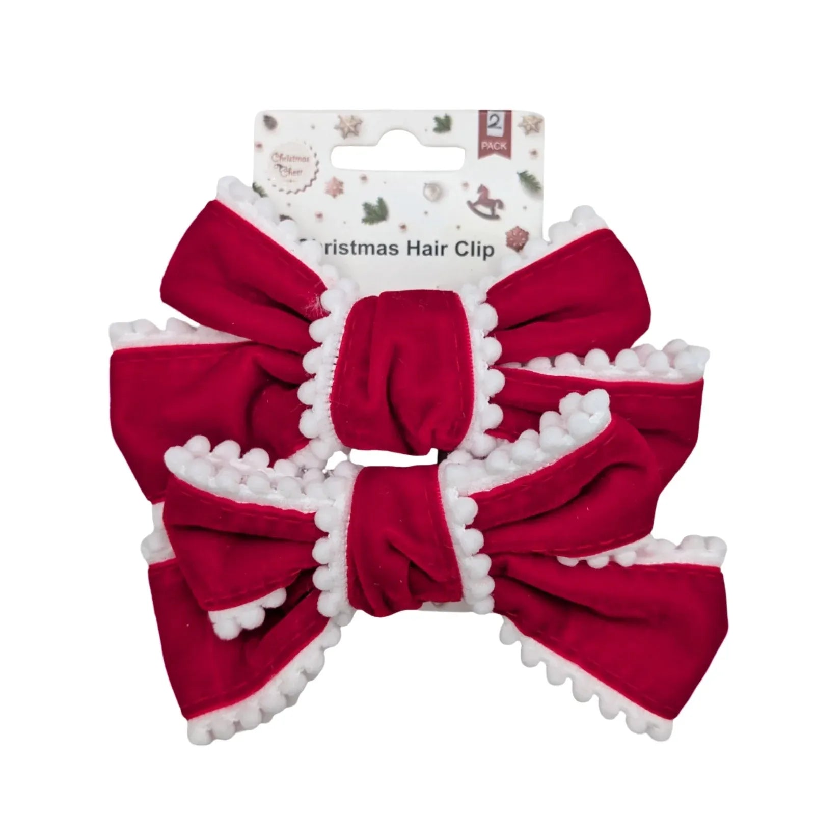 Bulk 24 Velvet Pom Pom Bow Hair Clip pk2 15x10cm