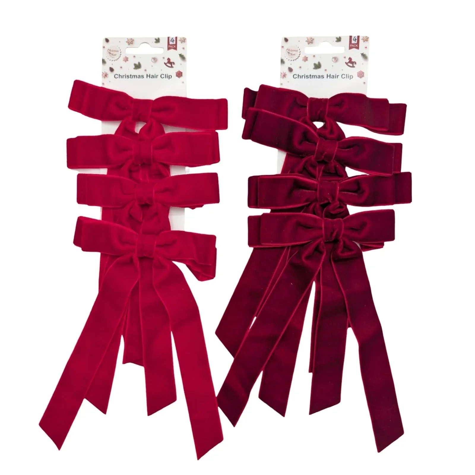 Bulk 24 Red & Burgundy Velvet Bow pk4 11x20cm 2 Asst