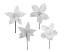 Bulk 36 Xmas White Poinsettia Pick d14-20x20cm 4 Asst