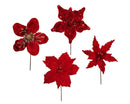 Bulk 36 Xmas Red Poinsettia Pick d14-23x20cm 4 Asst