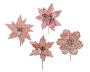 Bulk 36 Xmas Pink Poinsettia Pick d14-20x30cm 4 Asst