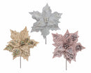 Bulk 24 Xmas Velvet Glitter Poinsettia 30x30cm 3 Asst