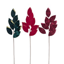 Bulk 24 Xmas Velvet Leave Pick 71cm 3 Asst