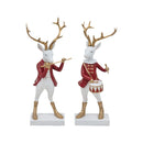 Bulk 8 Polyresin Xmas Reindeer Flutist & Drummer 8x22cm 2 Asst